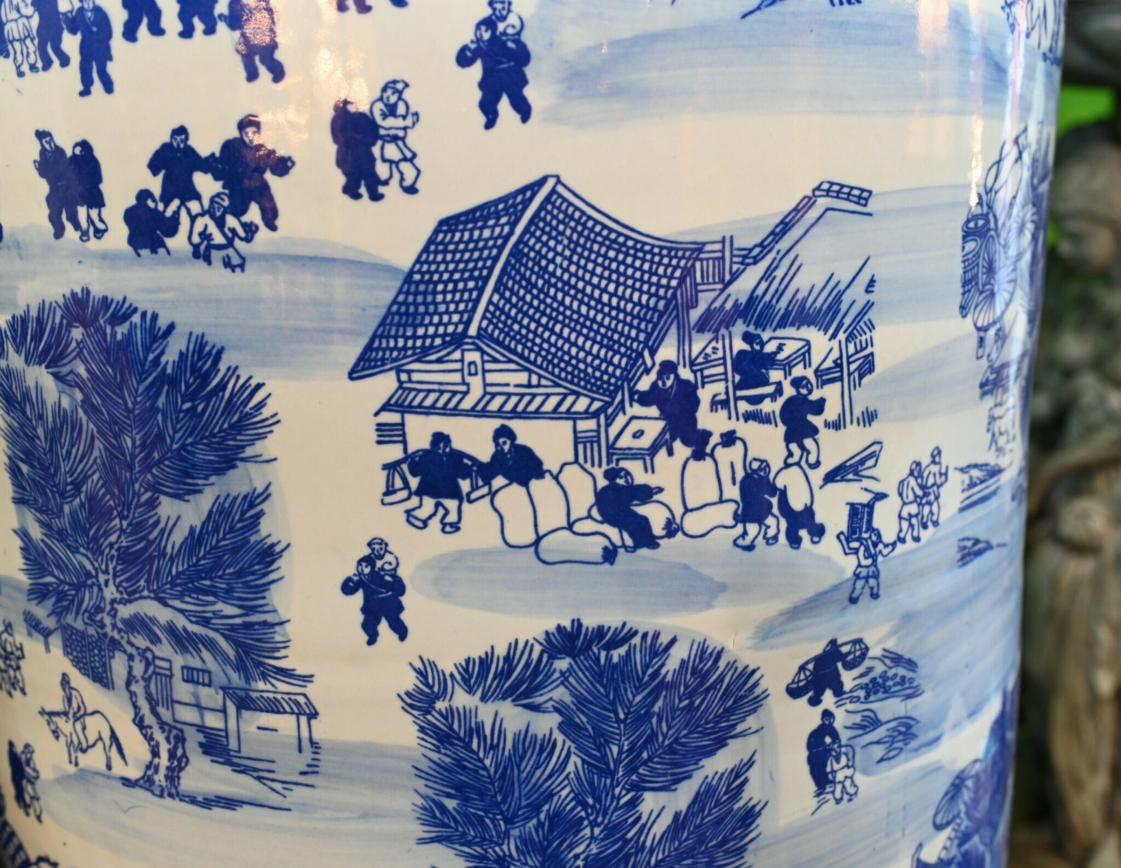 photo for sale Pair Giant Blue And White Chinese Porcelain Urns Nanking Temple Jars 3 Metres