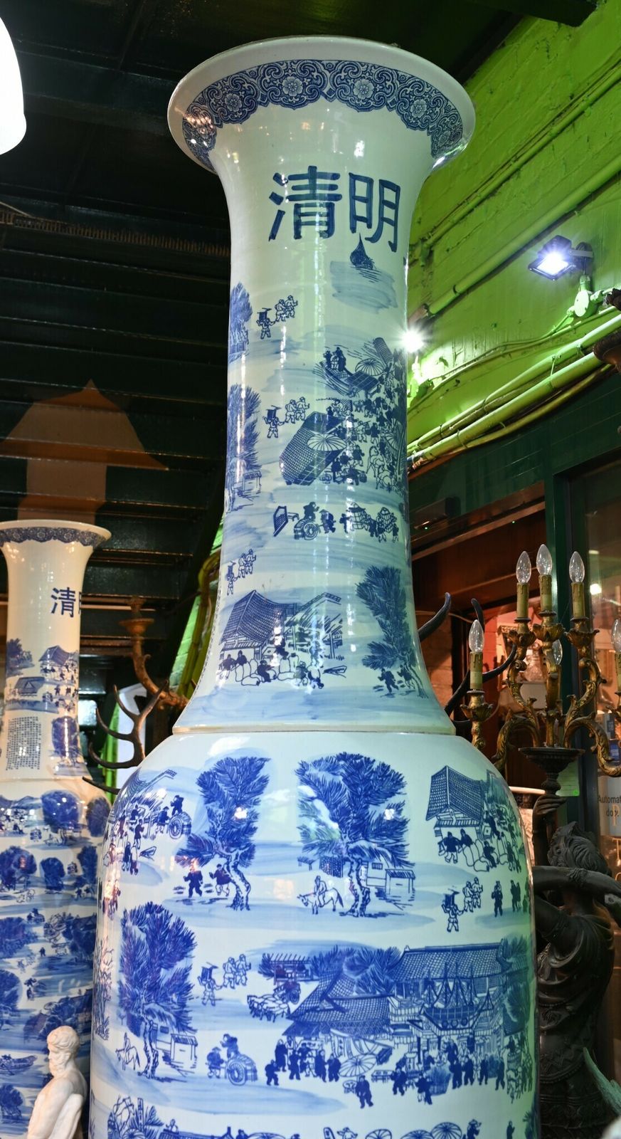 photo buy Pair Giant Blue And White Chinese Porcelain Urns Nanking Temple Jars 3 Metres