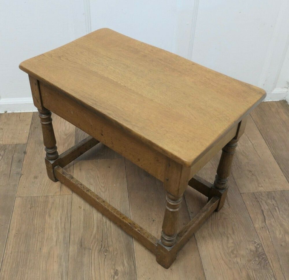 Arts And Crafts Oak Joint Stool, Occasional Table With Drawer photo vinterior