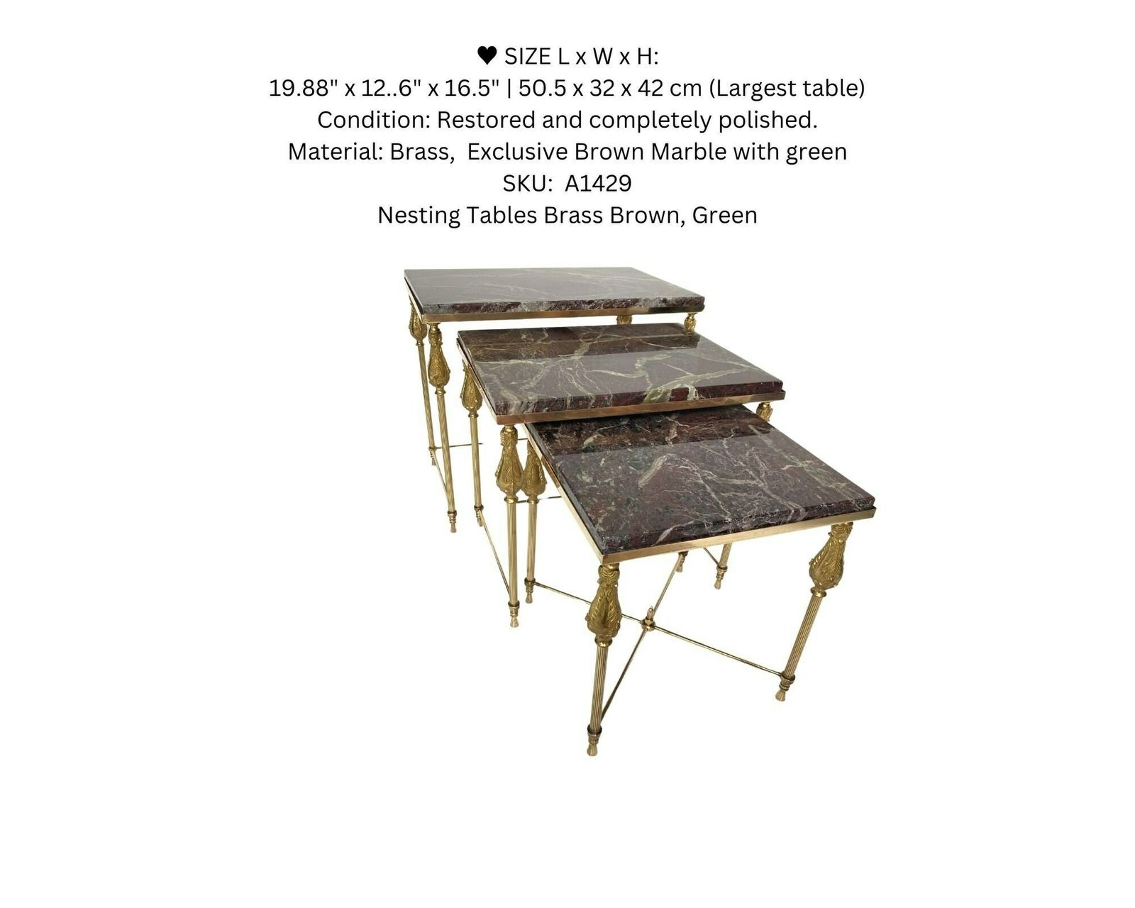 Marble Nesting Tables Brass | Brown Marble | 3pcs | Completely Restored And Polished! photo furniture