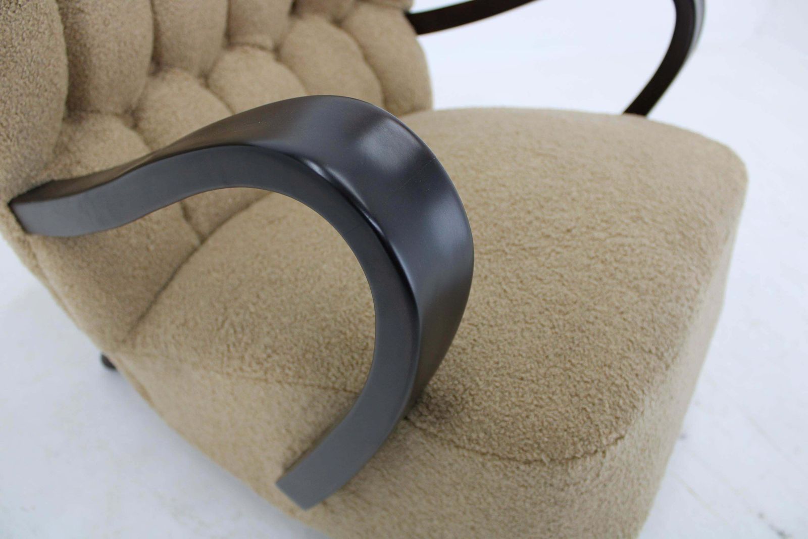 1940s Restored Wing Armchair In Boucle Fabric, Czechoslovakia photo for sale