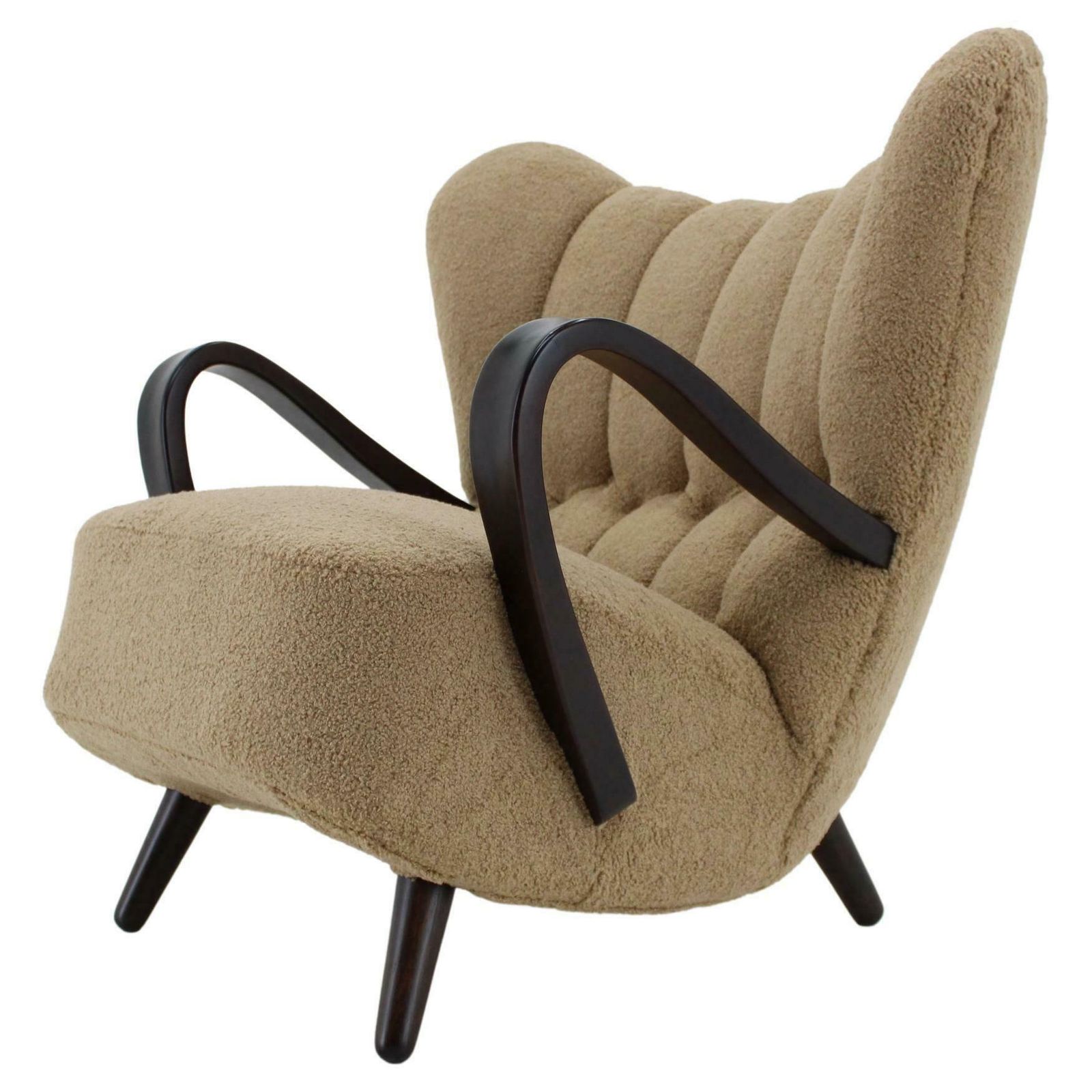 1940s Restored Wing Armchair In Boucle Fabric, Czechoslovakia photo vinterior