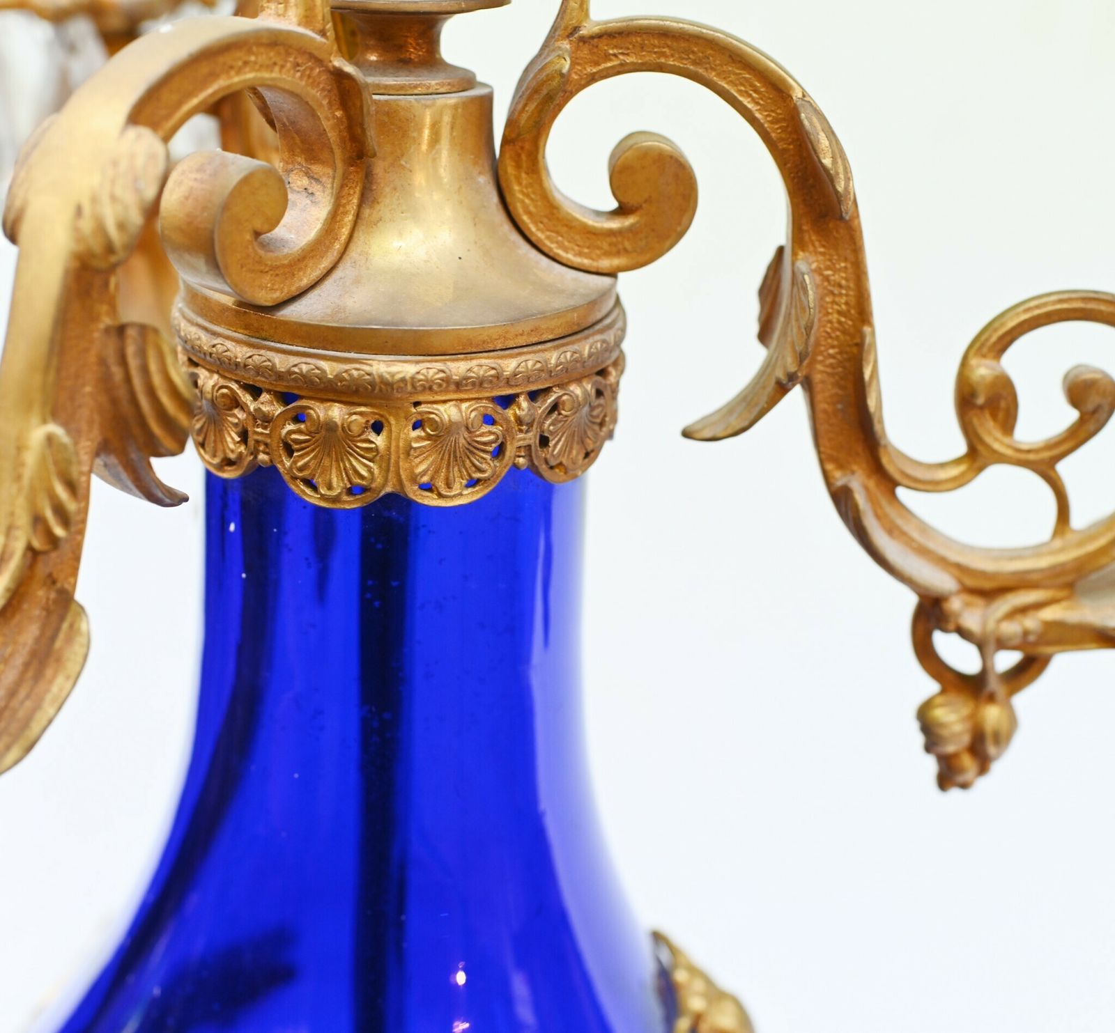 photo for sale Pair French Glass Candelabras Gilt Mounts Empire 1870