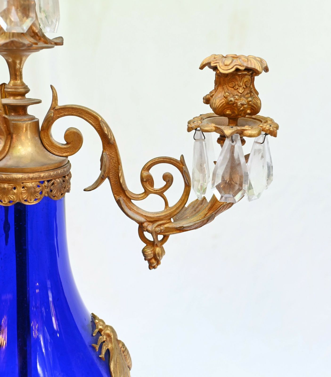 Home Decor Pair French Glass Candelabras Gilt Mounts Empire 1870 photo