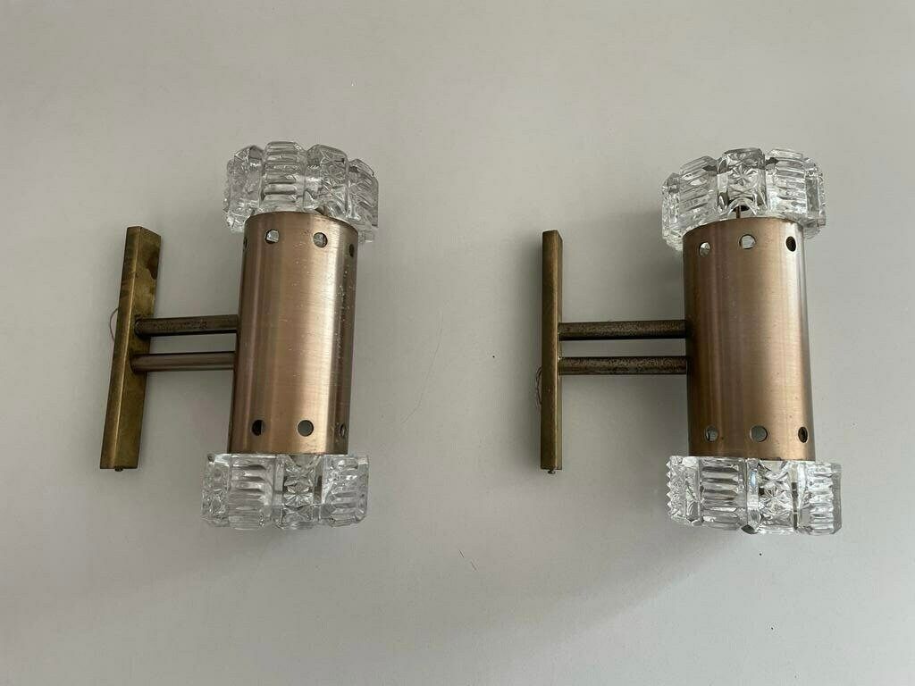 Italian Design Twin Shade Crystal Glass Pair Of Sconces By Stilux Milano, 1960s, Italy photo vintage