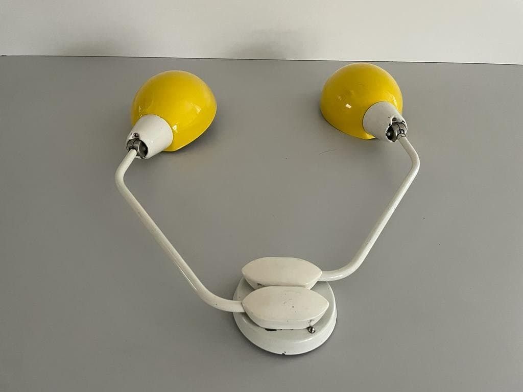 Italian Yellow White Metal Twin Shade Large Single Sconce, 1950s, Italy photo for sale