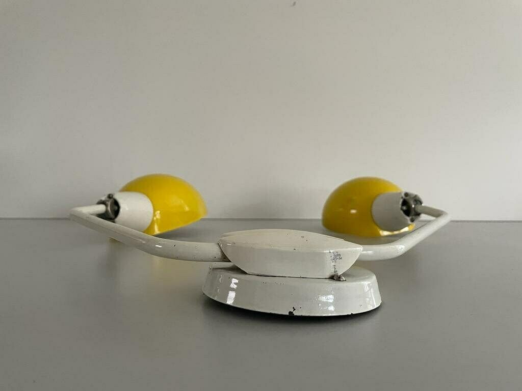 photo furniture Italian Yellow White Metal Twin Shade Large Single Sconce, 1950s, Italy
