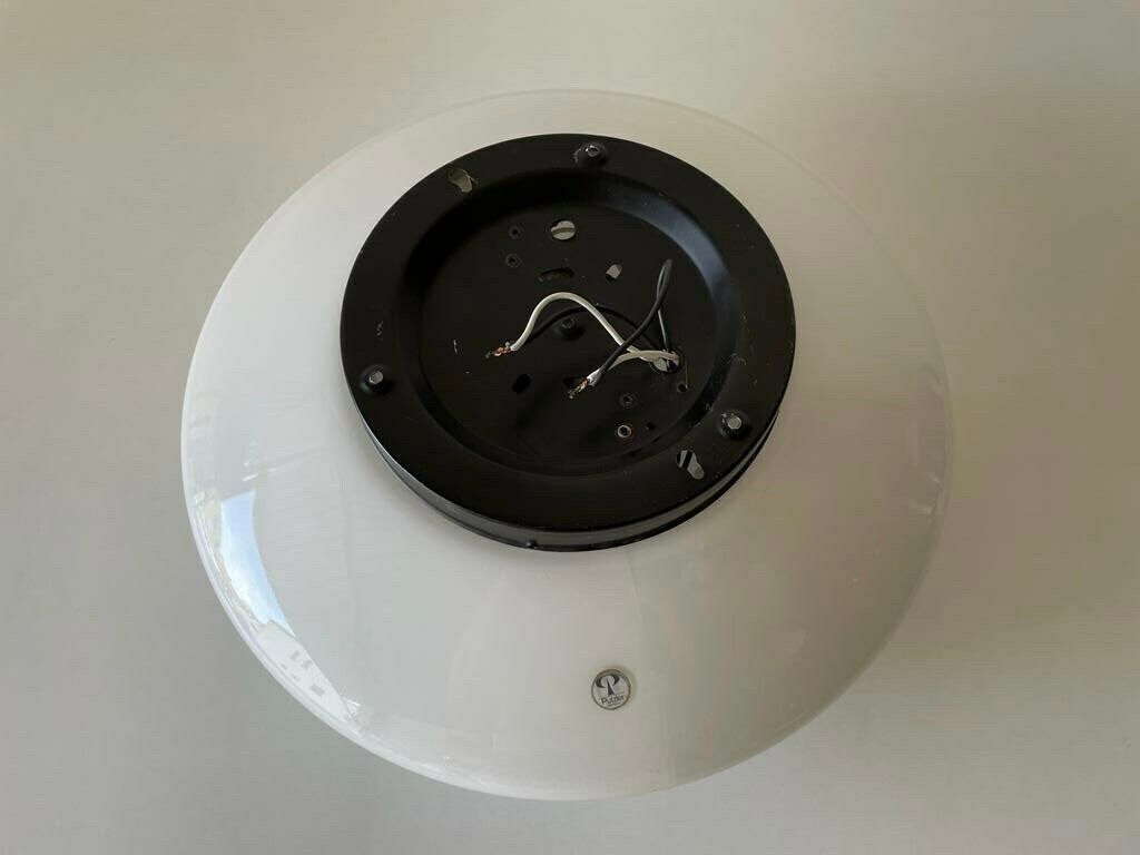 photo for sale Mushroom White Glass Flush Mount Ceiling Or Wall Lamp With Copper Paint Detail By Peill Putzler, 1960s, Germany