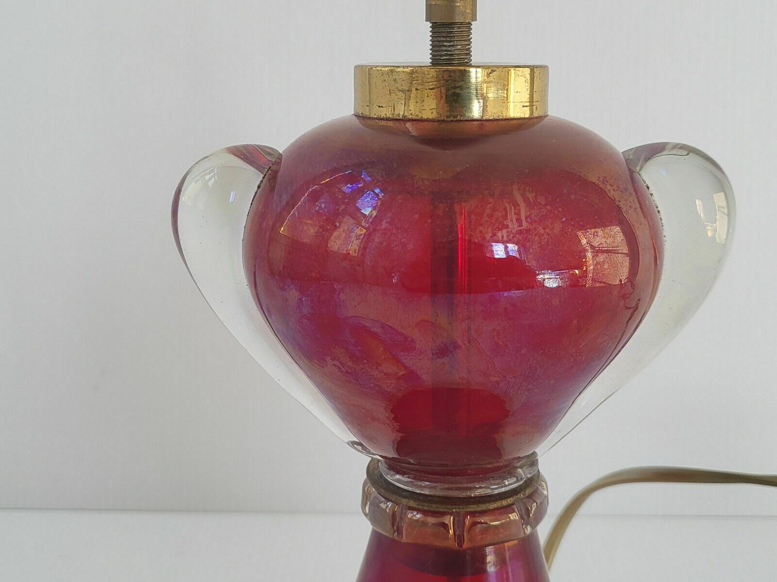 Vintage Italian Table Lamp 1950 In Red Murano Glass 50s 1950s Retro photo for sale