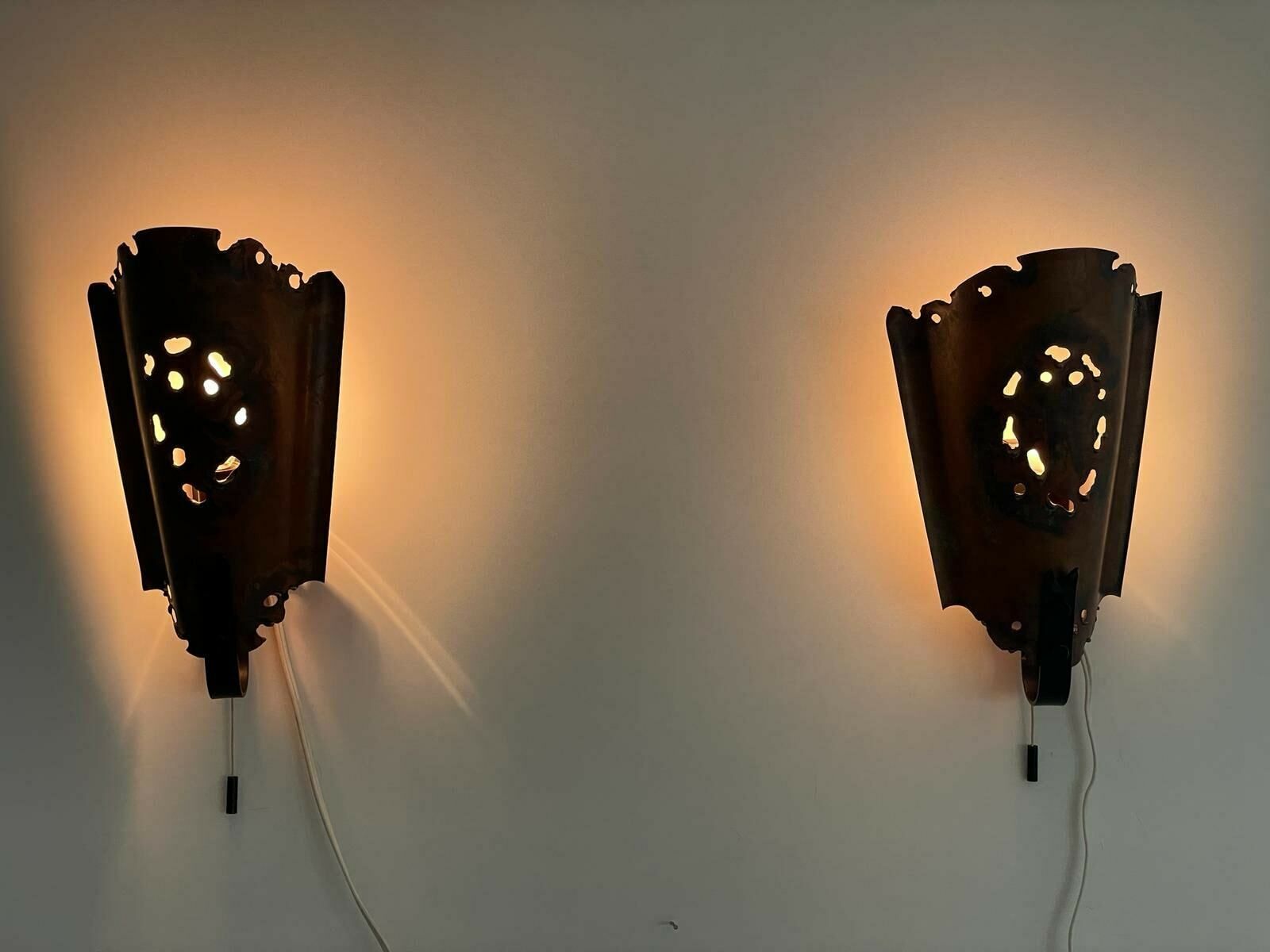 Brutalist Type Copper Pair Of Sconces, 1960s, Germany, 9 Available In Stock photo 749.0