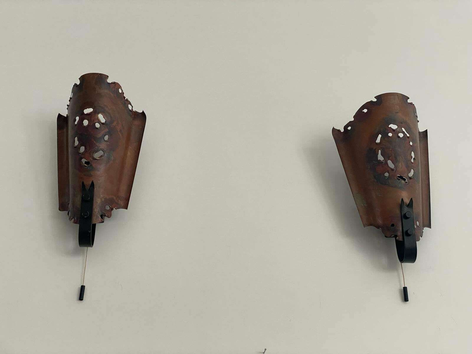 Brutalist Type Copper Pair Of Sconces, 1960s, Germany, 9 Available In Stock photo vinterior