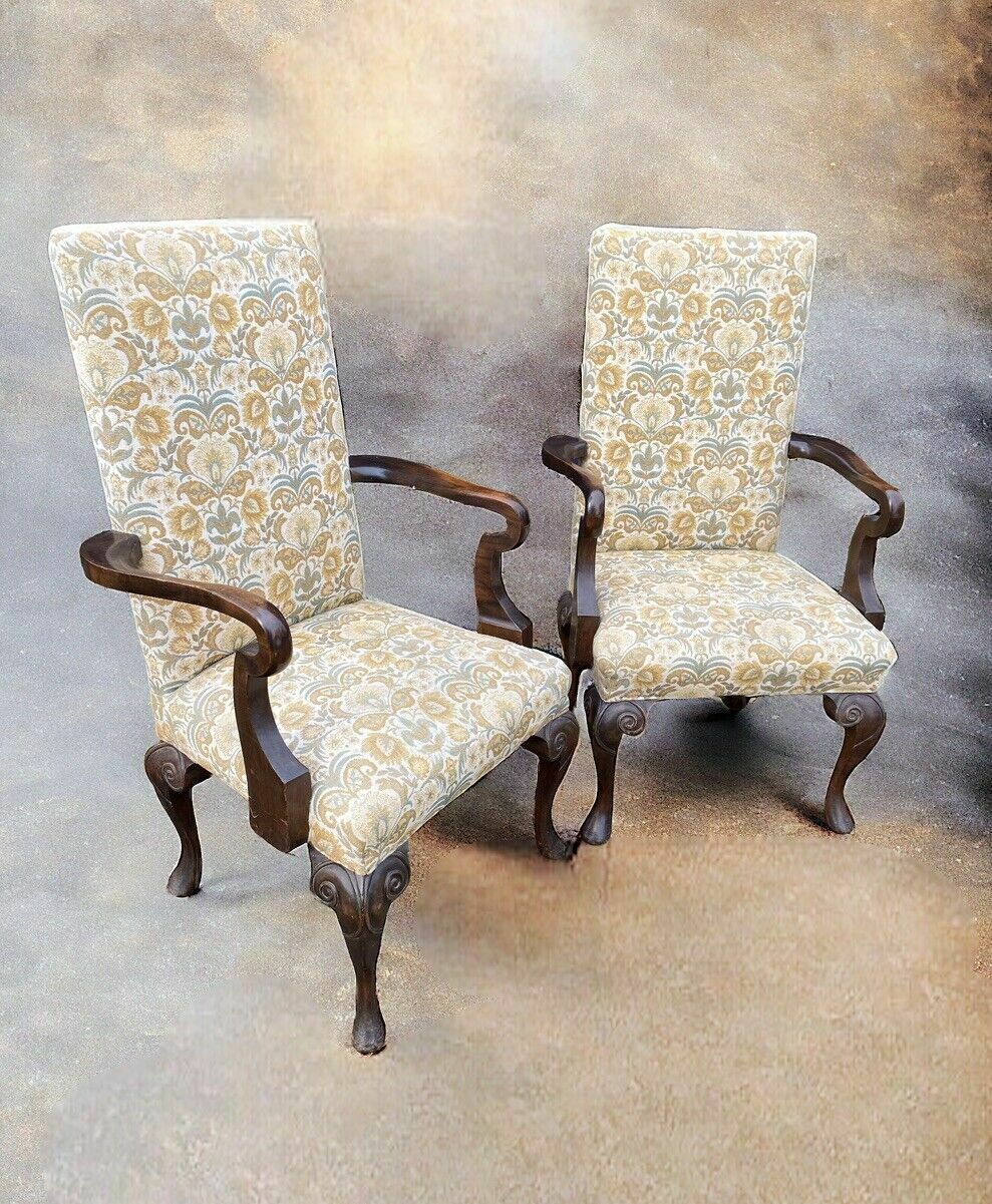Pair Of Vintage Early C20th Upholstered Mahogany Armchairs photo 695.0