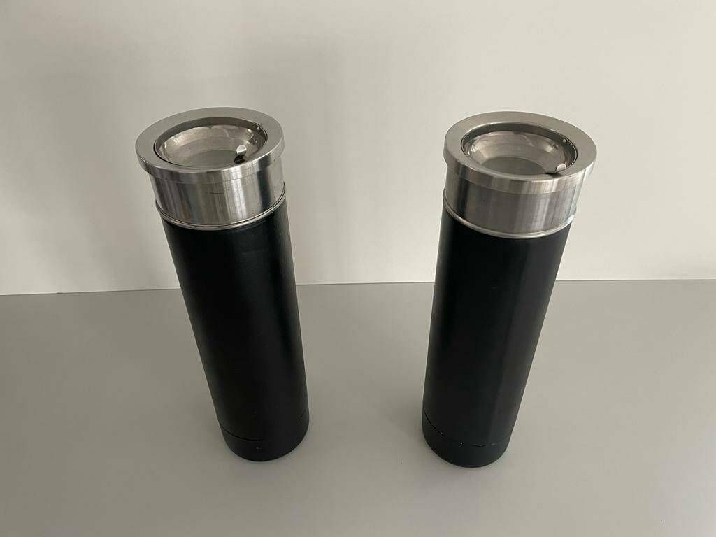 Mid Century Modern Italian Design Set Of 2 Chrome Top Ashtrays photo for sale