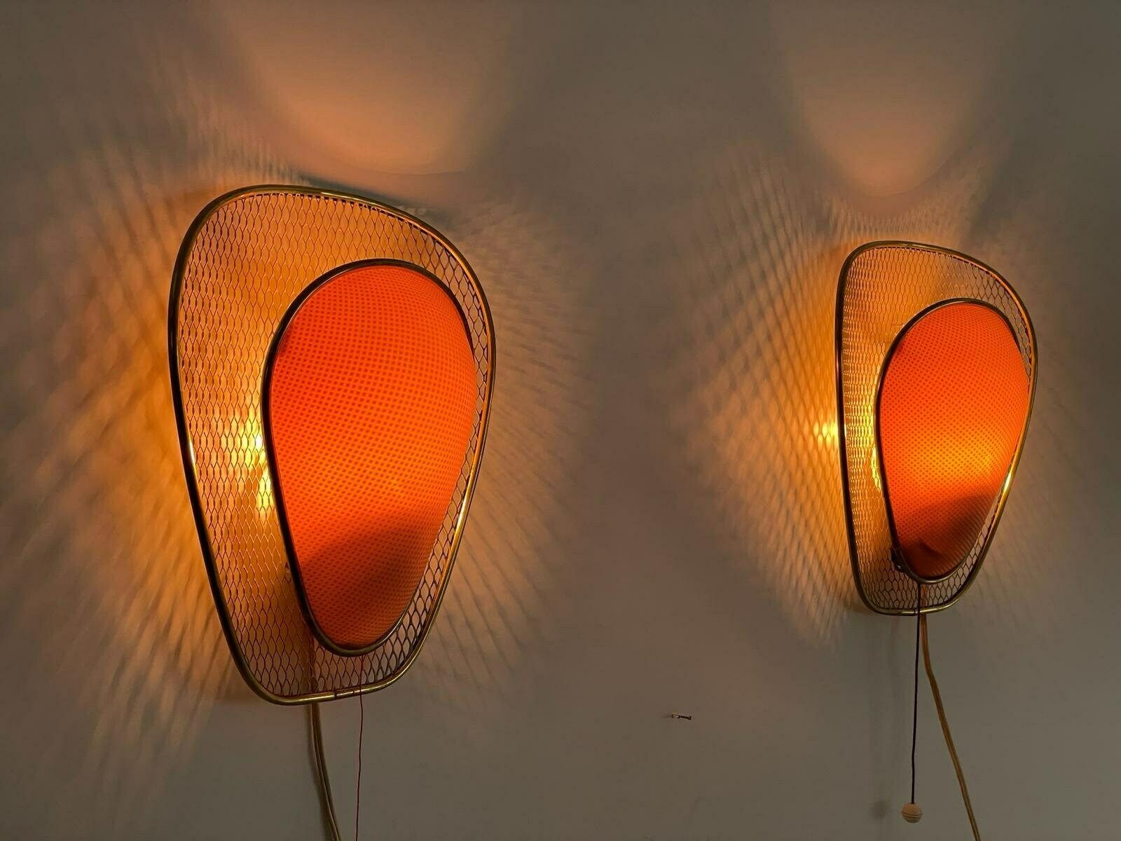 Beautiful Pink Plastic And Gold Metal Pair Of Sconces By Erco, 1950s, Germany photo Lighting