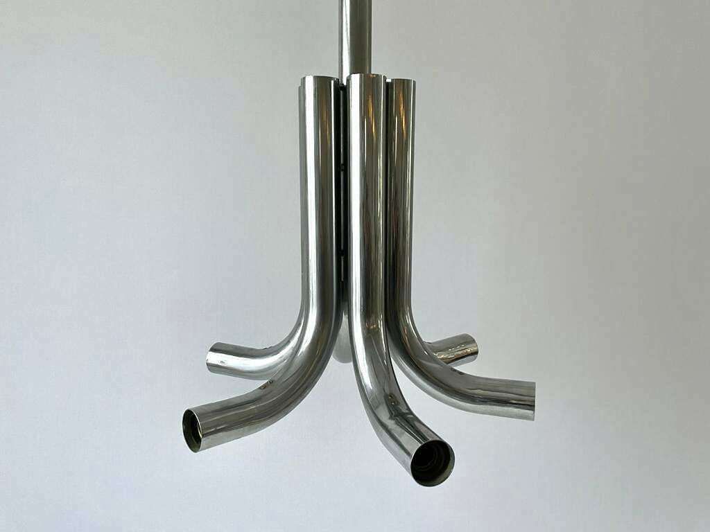 Italian 6 Tubular Design Chrome Chandelier By Stilux Milano, 1960s, Italy