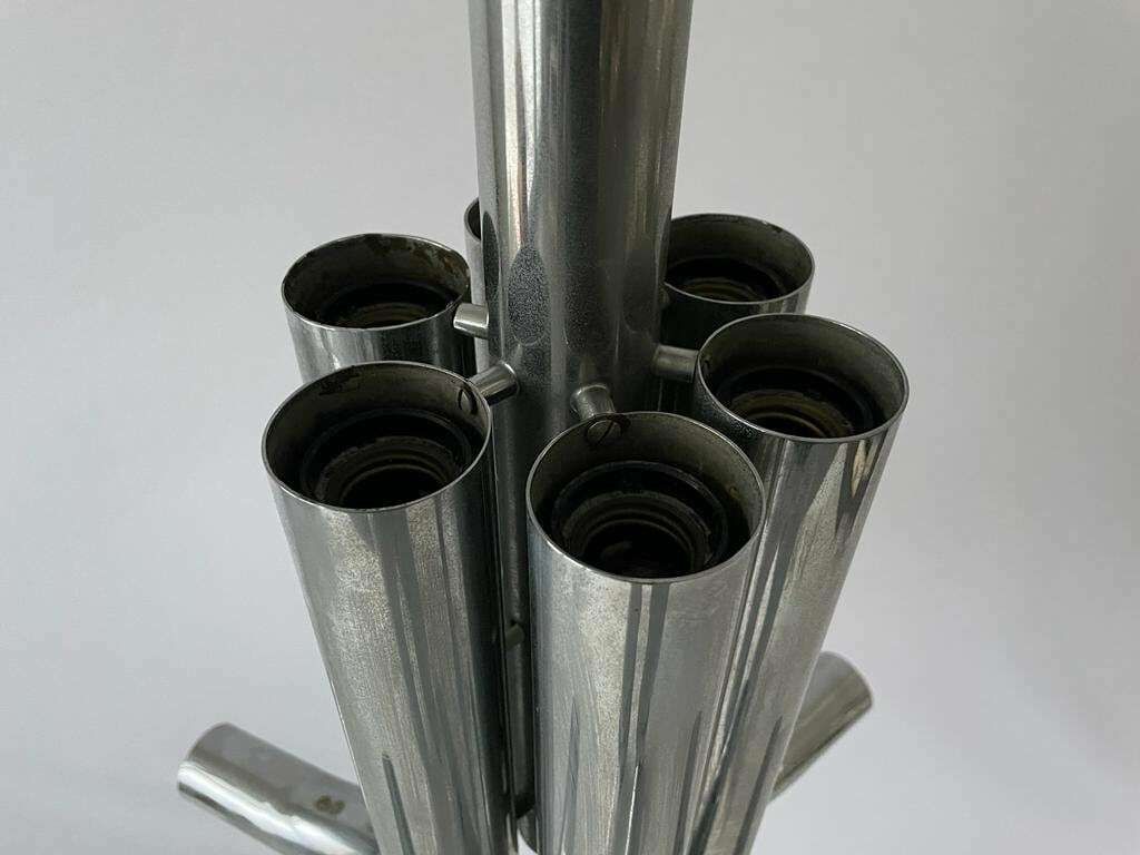 photo furniture Italian 6 Tubular Design Chrome Chandelier By Stilux Milano, 1960s, Italy