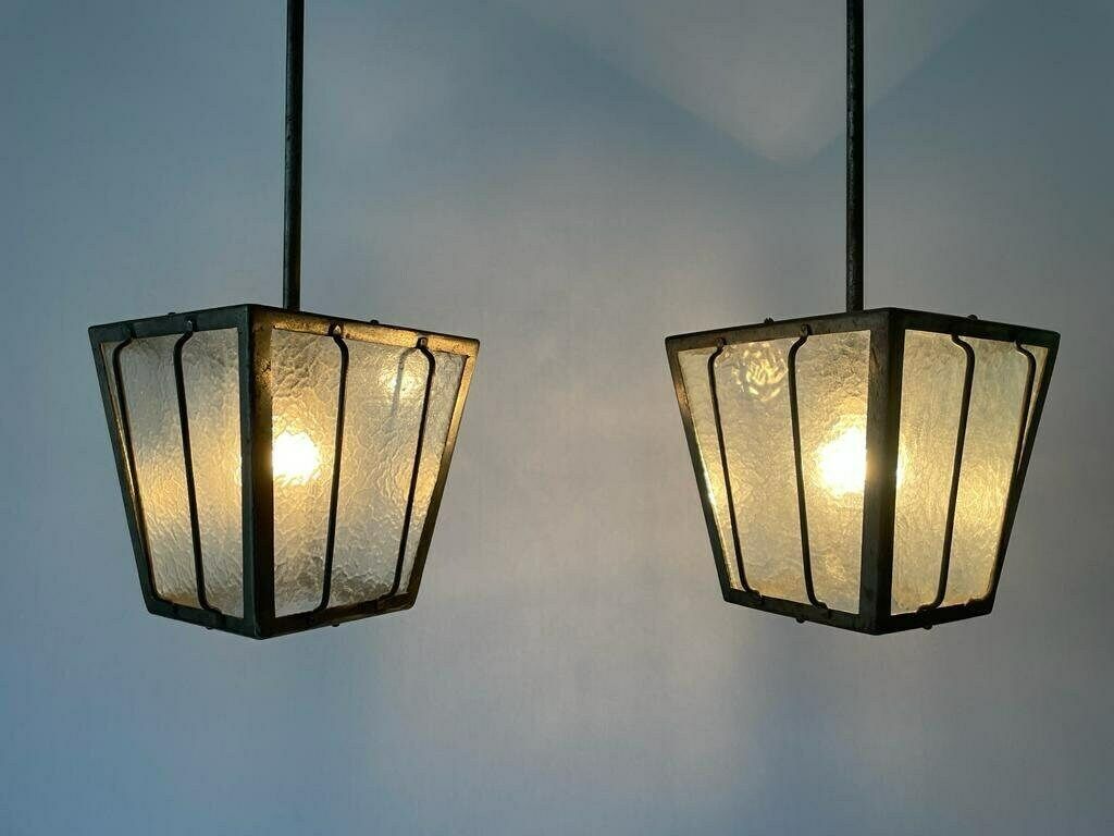 Industrial Type Frosted Glass Milano Apartment Pair Of Ceiling Lamps, 1950s, Italy photo 2634.0