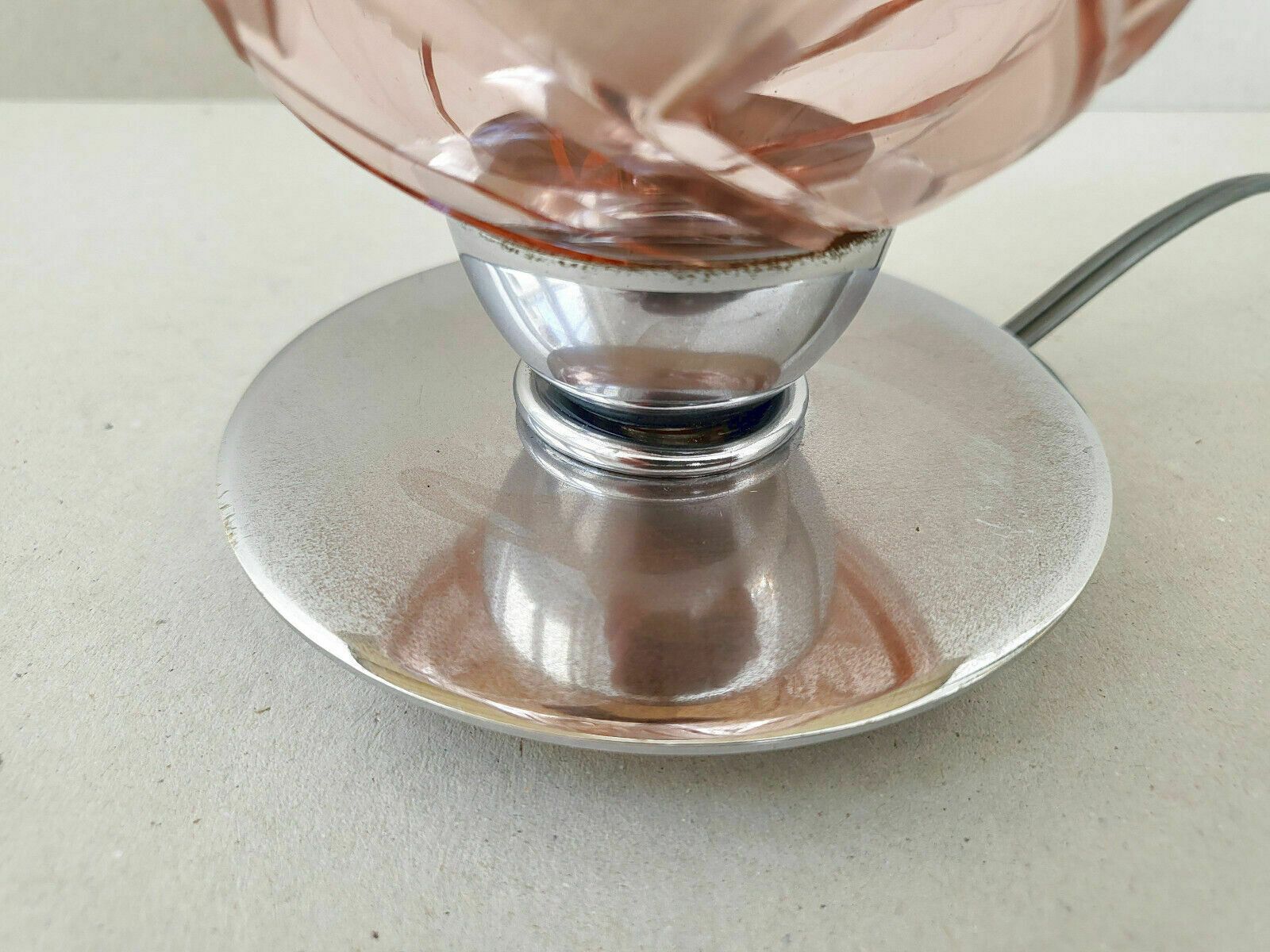 Vintage 1950 Art Deco Style Chrome & Pink Glass Table Lamp 50s 1950s photo for sale