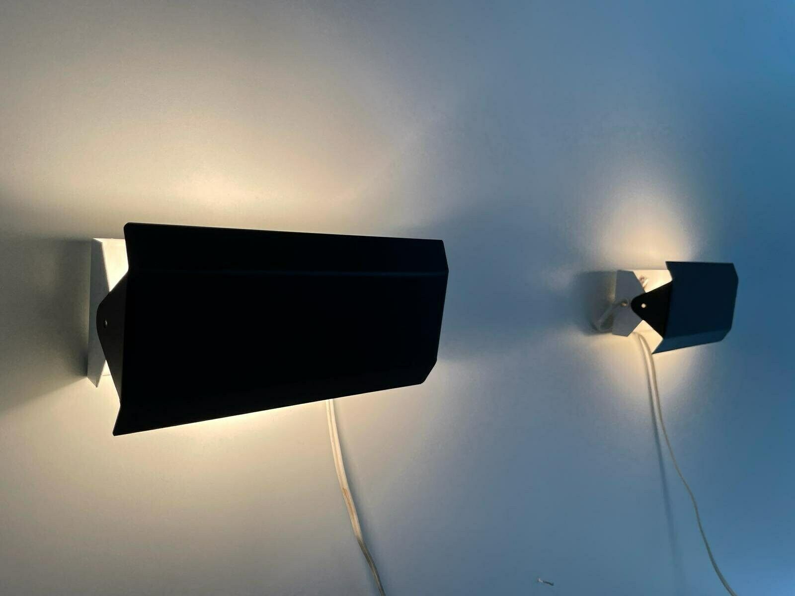Mid Century Modern Black And White Metal Pair Of Sconces By Horn Leuchten, Adjustable Reflectors, Stilnovo Era, 1950s, Germany photo furniture