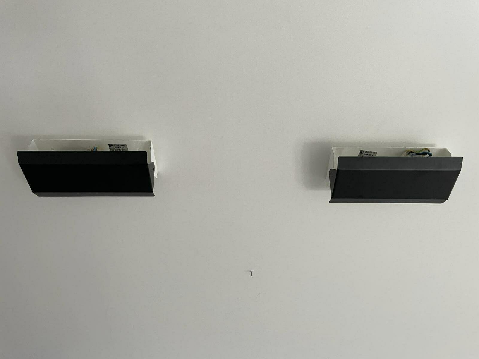 Mid Century Modern Black And White Metal Pair Of Sconces By Horn Leuchten, Adjustable Reflectors, Stilnovo Era, 1950s, Germany photo vinterior
