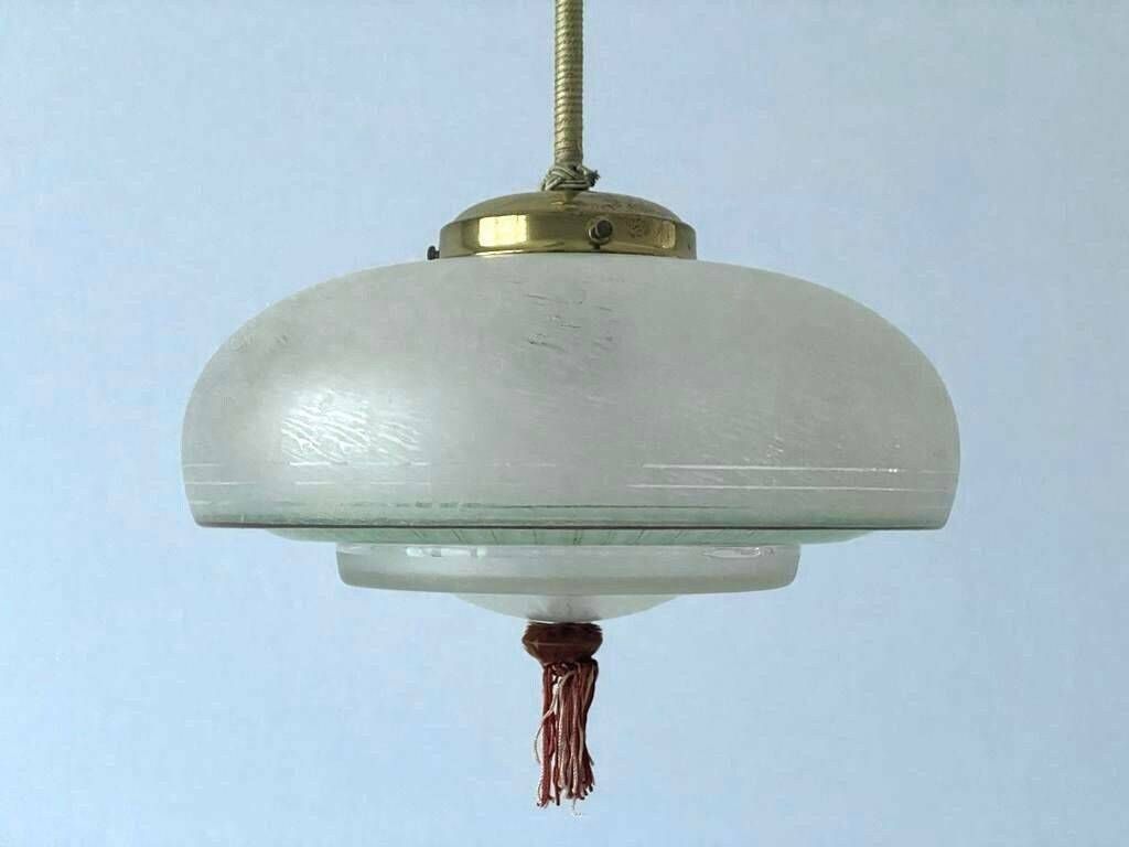 Green Glass Art Deco Style Ceiling Lamp, 1940s, Germany