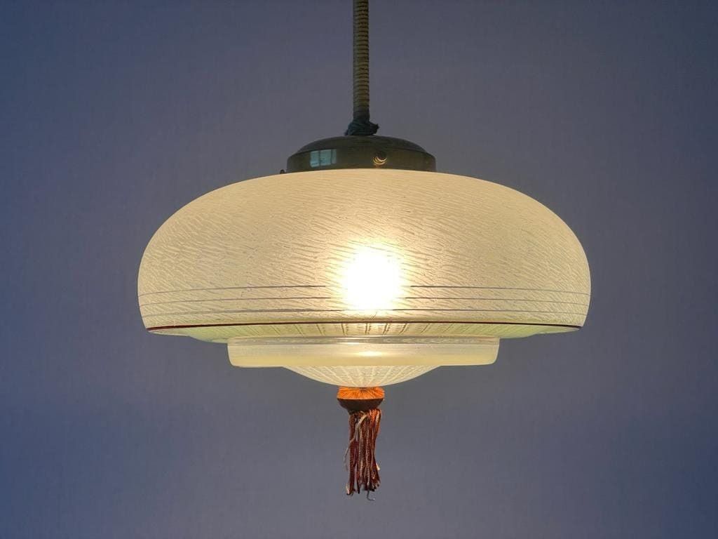 Green Glass Art Deco Style Ceiling Lamp, 1940s, Germany photo furniture