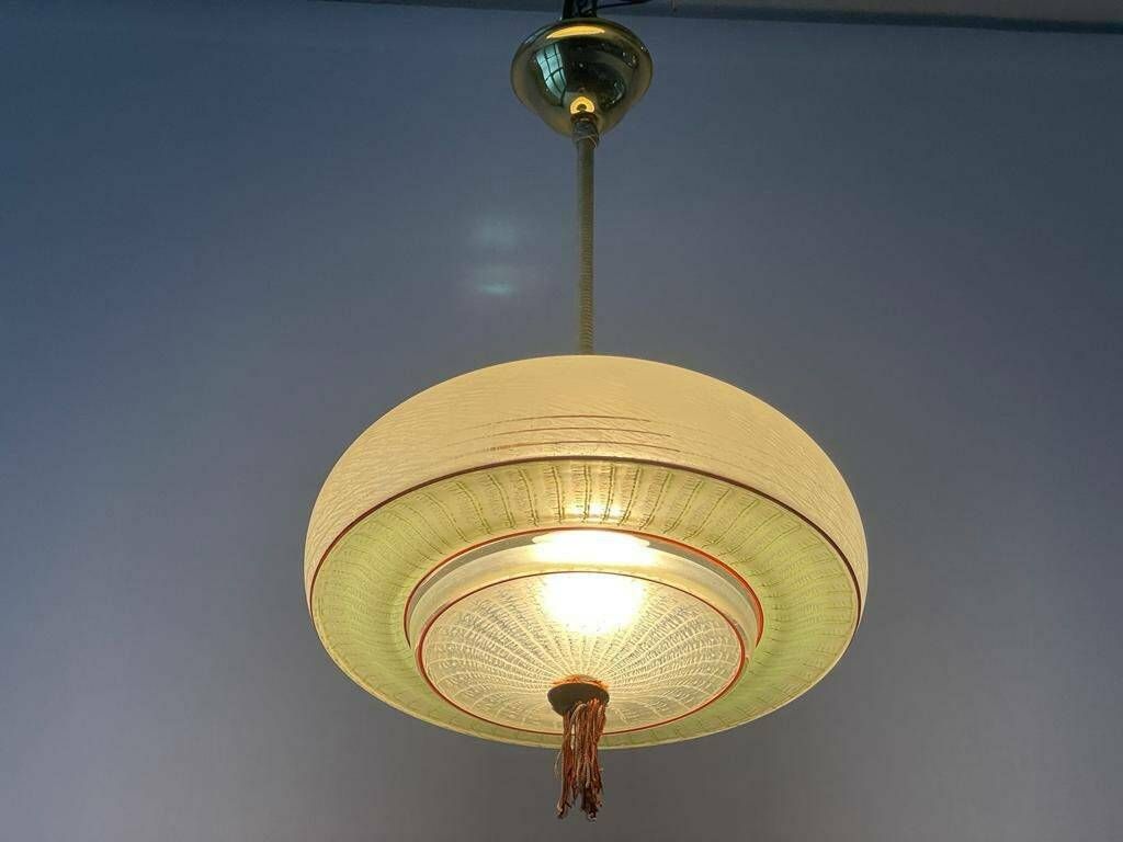 Green Glass Art Deco Style Ceiling Lamp, 1940s, Germany photo vinterior