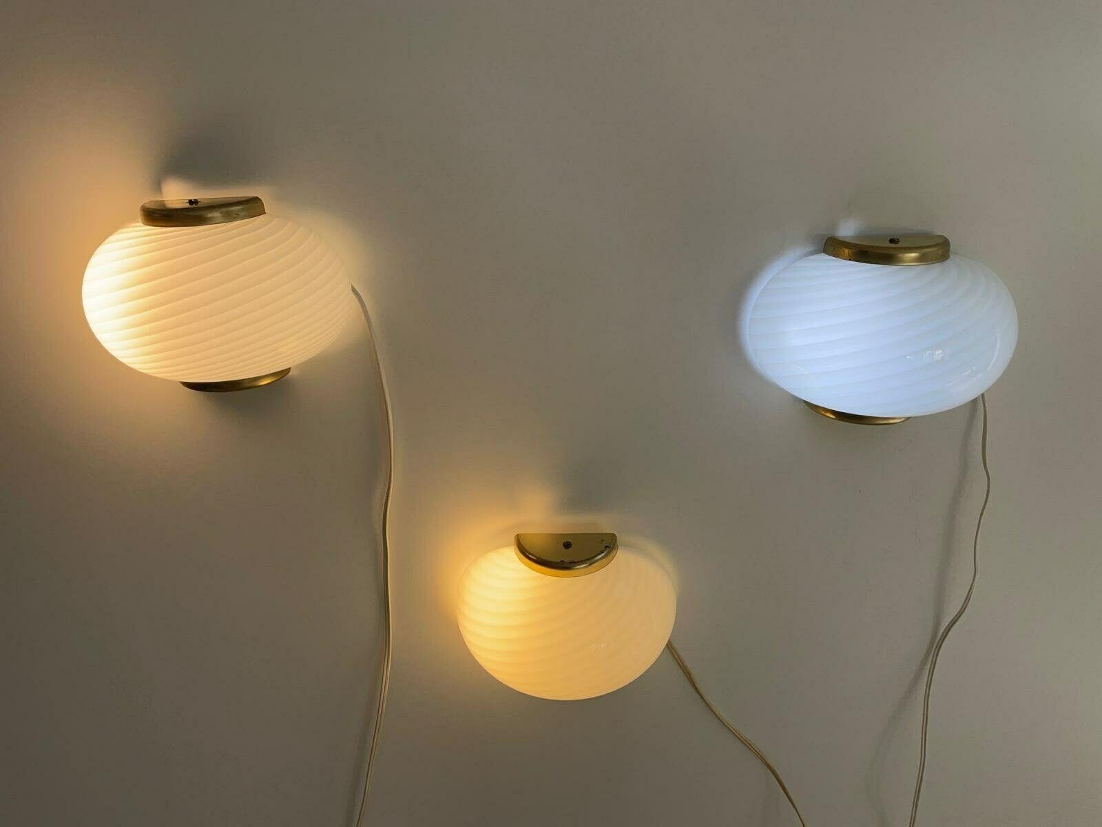 Swirl Pattern Murano Glass And Brass Set Of 3 Sconces By Beatrix, 1970s, Italy photo buy