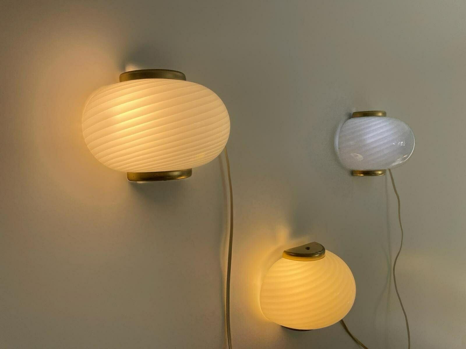 photo furniture Swirl Pattern Murano Glass And Brass Set Of 3 Sconces By Beatrix, 1970s, Italy