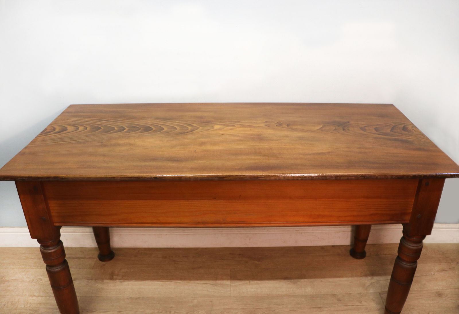 A Lovely Victorian Stained Pine And Elm Topped Table.