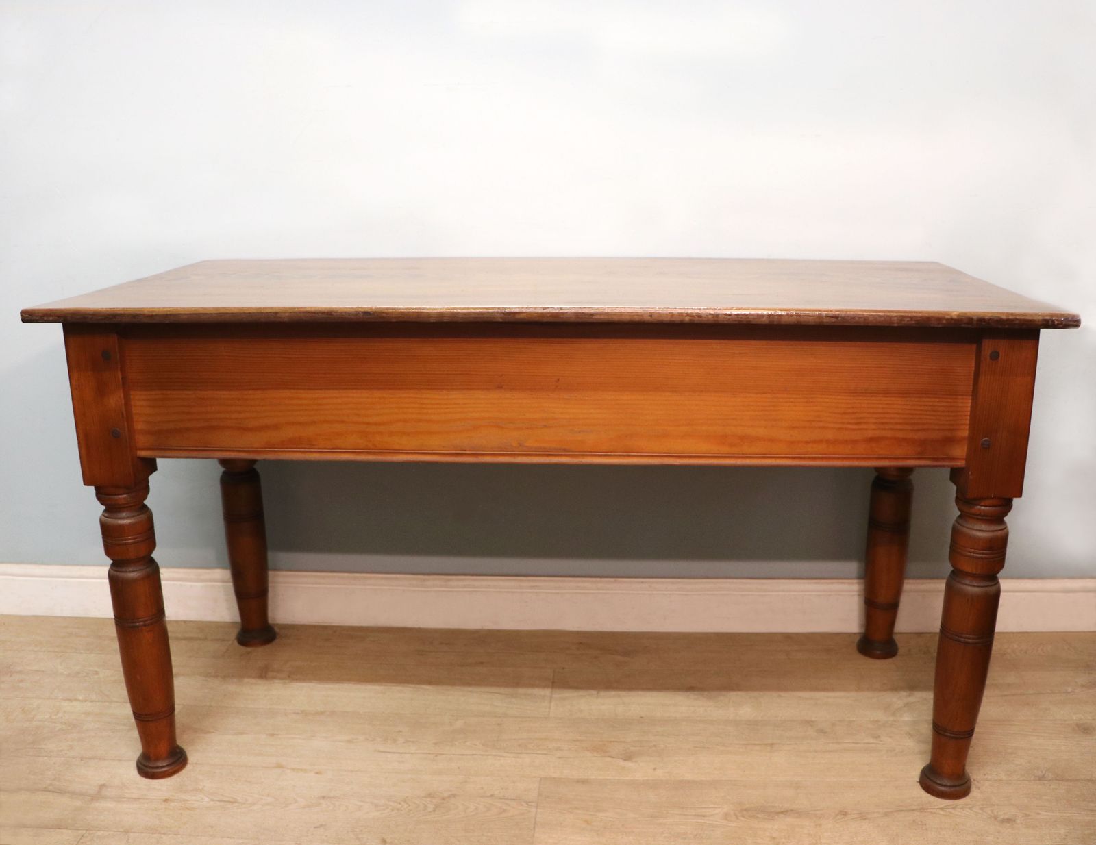 A Lovely Victorian Stained Pine And Elm Topped Table. photo for sale