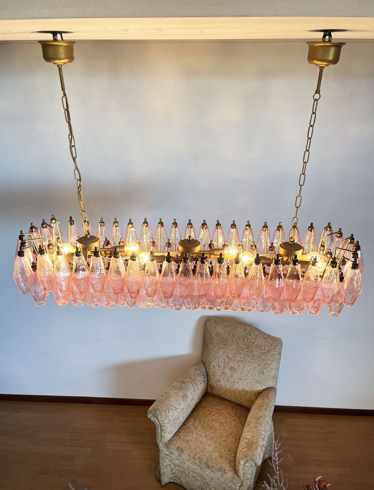 Elegant Murano Poliedri Chandelier   Carlo Scarpa   138 Pink Glasses photo furniture