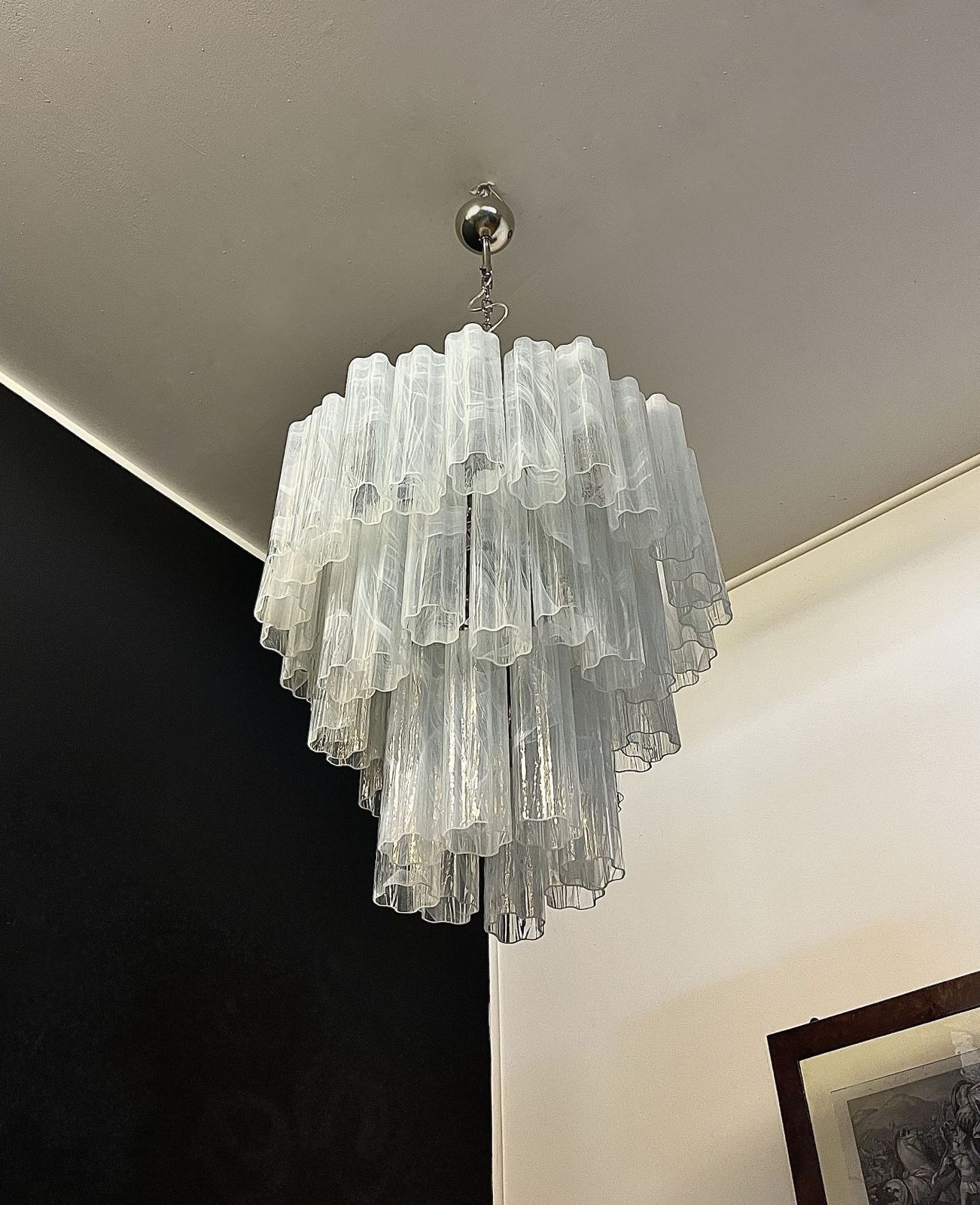 photo furniture Large Three Tier Murano Glass Tube Chandelier   White Albaster