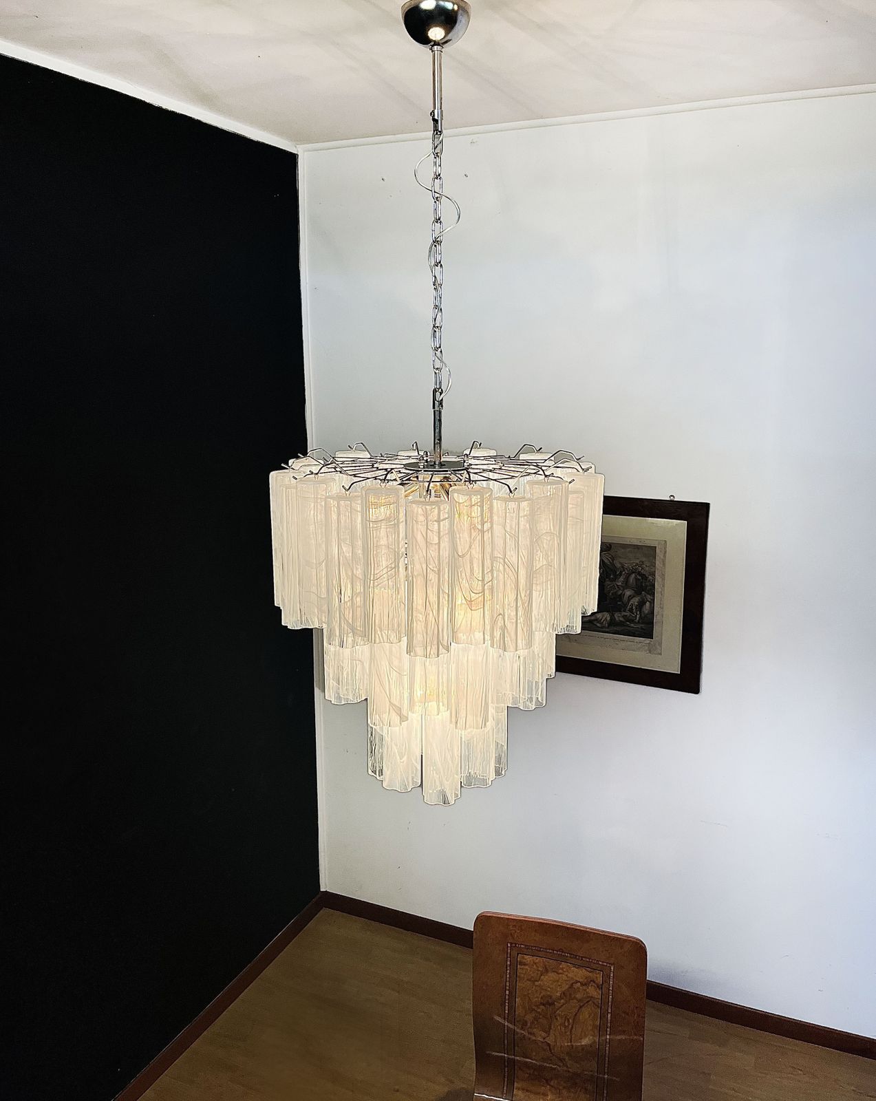 photo vinterior Large Three Tier Murano Glass Tube Chandelier   White Albaster