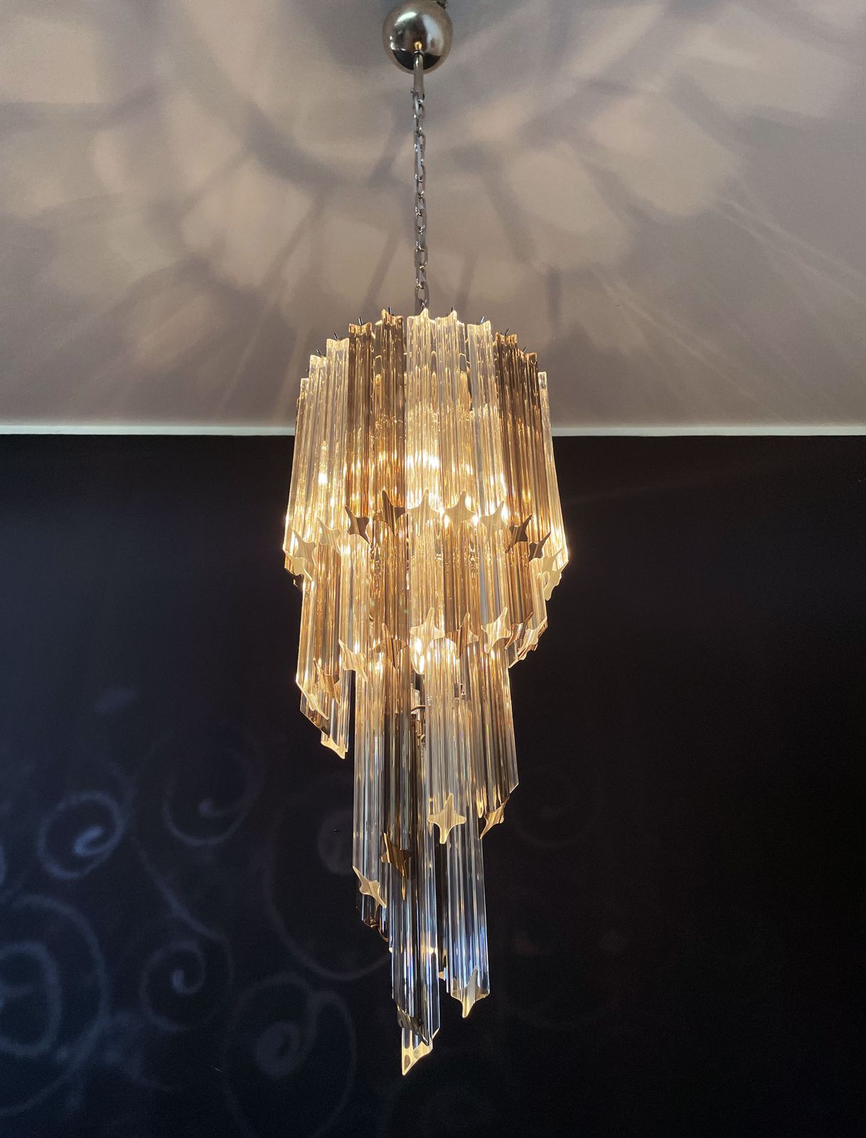 Murano Big Chandelier  – 54 Quadriedri Prisms Trasparent And Smoked photo Lighting