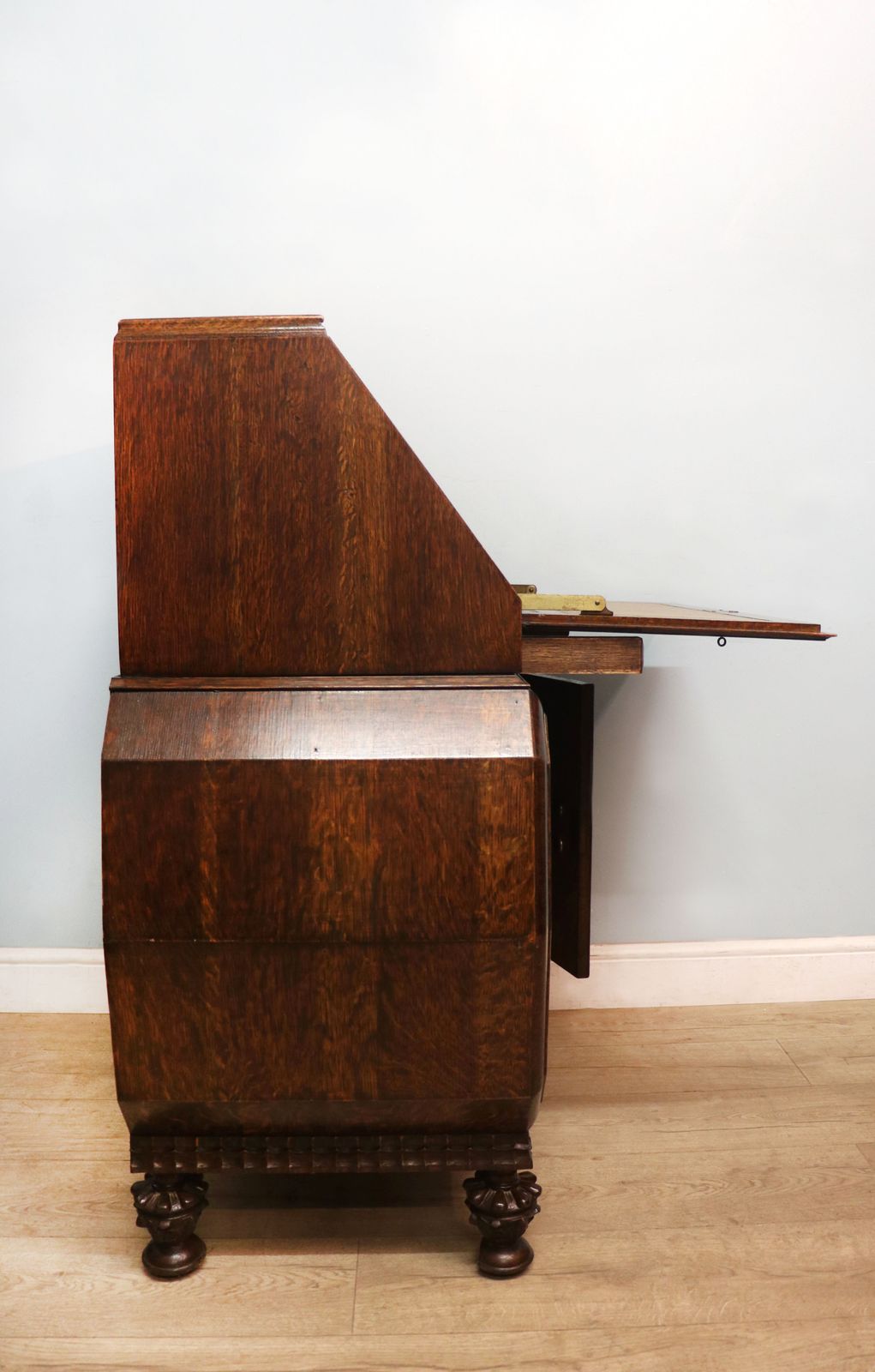 photo for sale A Most Unusually Configured Oak Veneered Bureau.