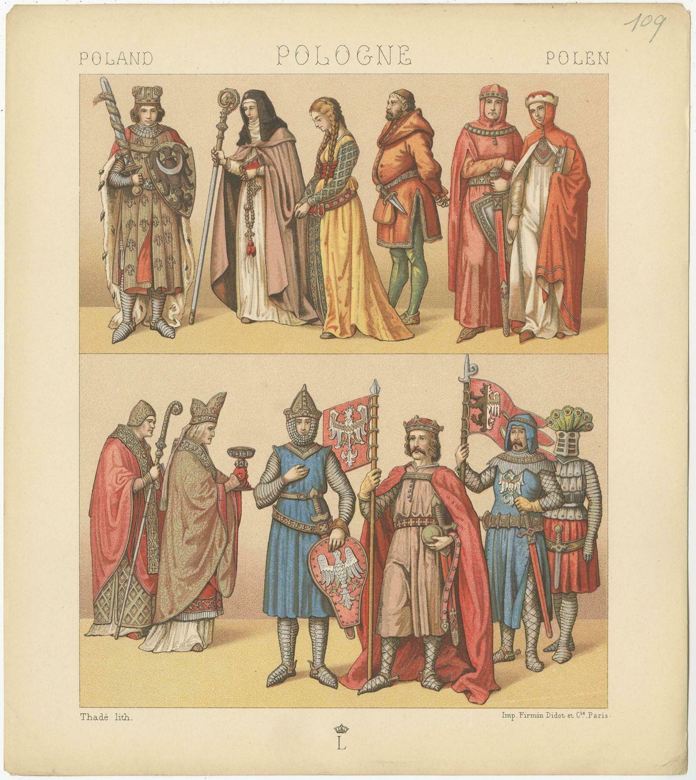 Pl. 109 Antique Print Of Polish Royalty's And Servants Racinet, 'Circa 1880' photo for sale