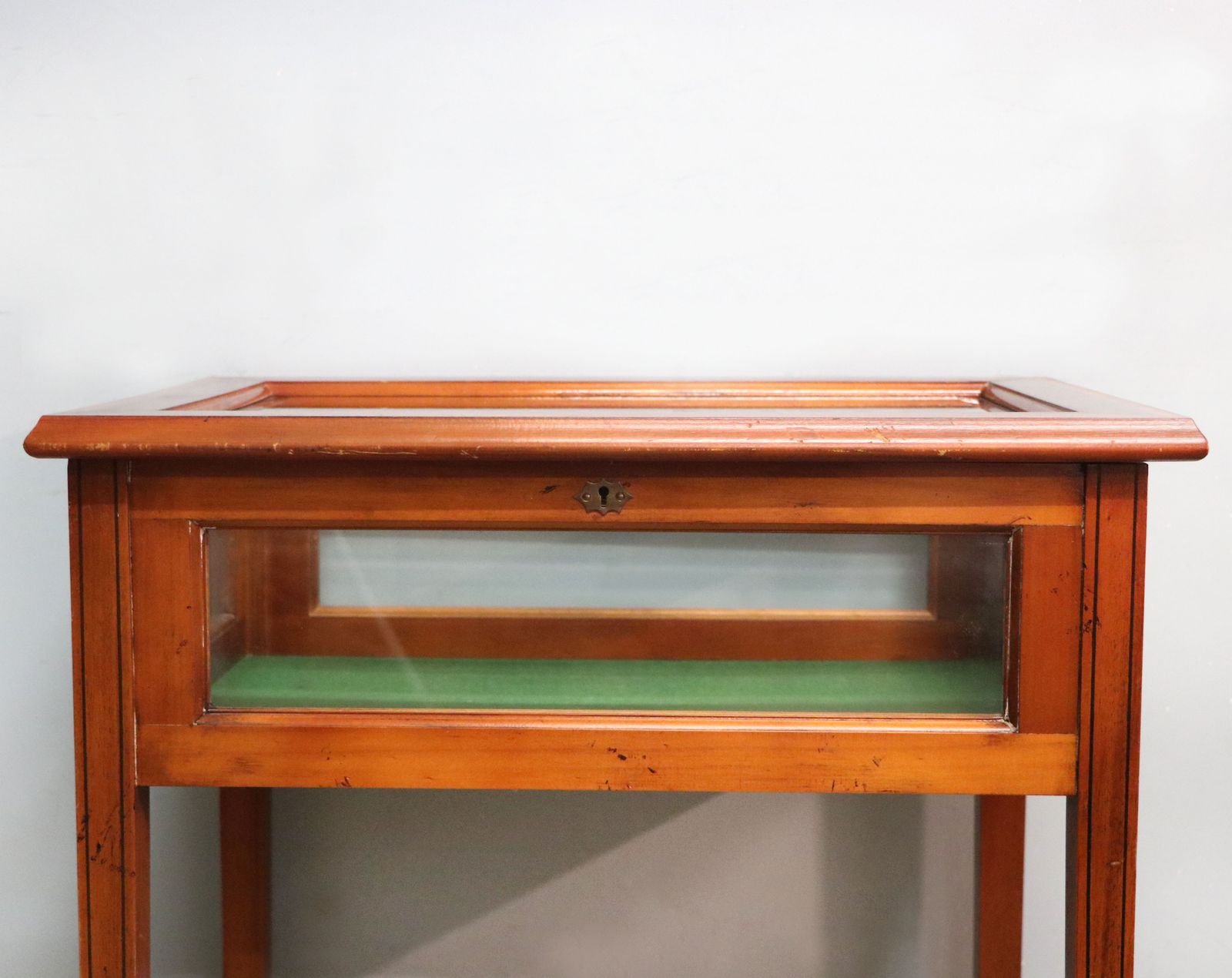 photo for sale A Lovely Yew Wood Veneered Bijouterie Display Table, Later Sign Written For Breitling Watches.