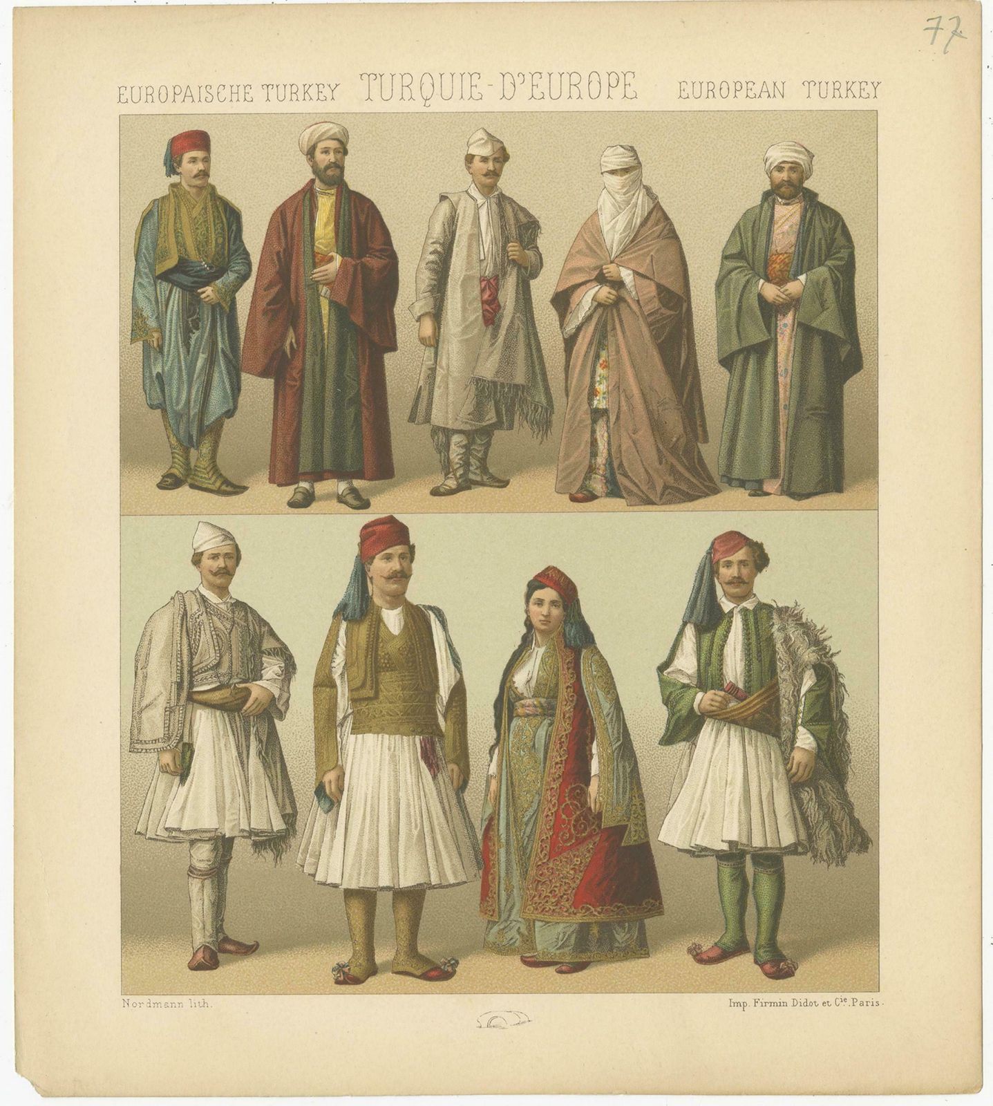 Pl. 77 Antique Print Of European Turkish Costumes By Racinet, 'Circa 1880' photo furniture