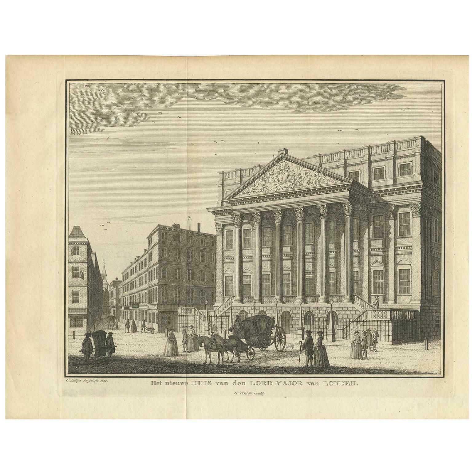 Antique Print Of The New Residence Of The Lord Major Of London By I. Tirion