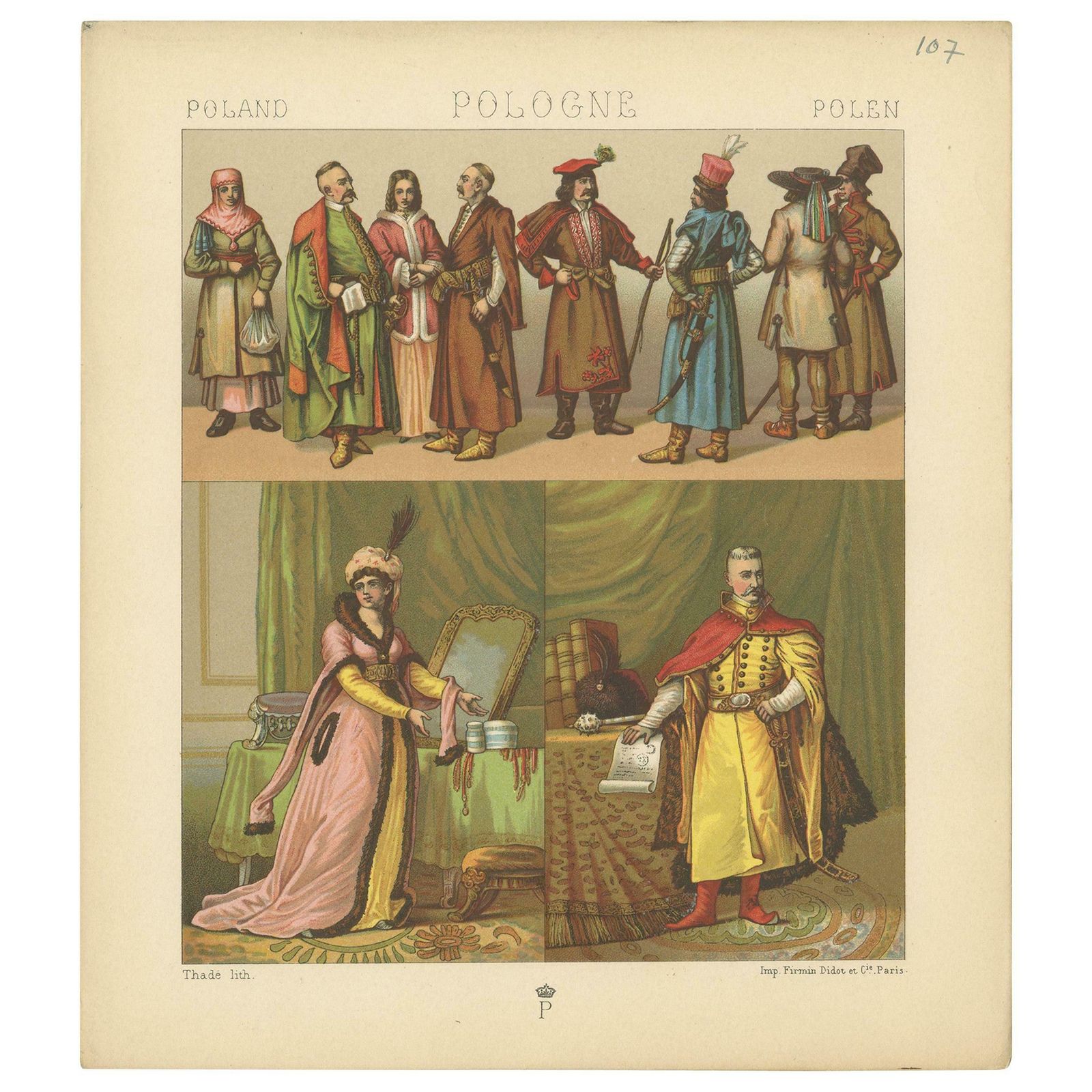 Antique Print Of Polish Costumes Racinet, 'Circa 1880'