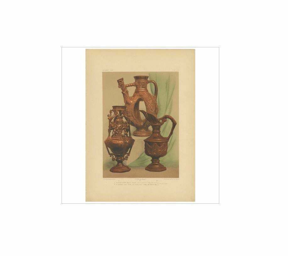 Pl. 2 Antique Print Of An Earthenware Vase By Bedford, Circa 1857 photo furniture