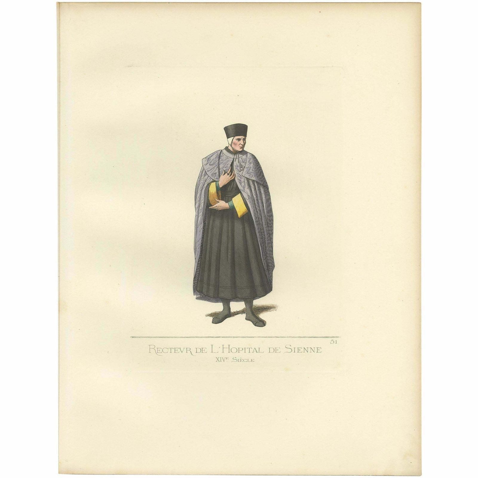 Antique Print Of A Rector Of The Hospital Of Siena In Italy By Bonnard, '1860'