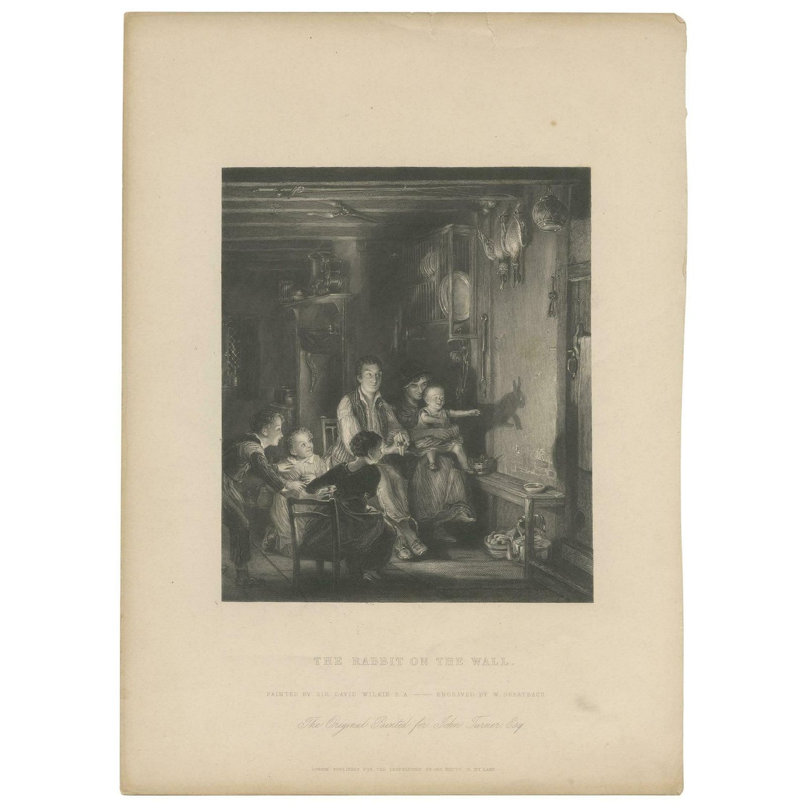Antique Print Of A Family And A Child Projecting A Rabbit On The Wall, 'C.1880'