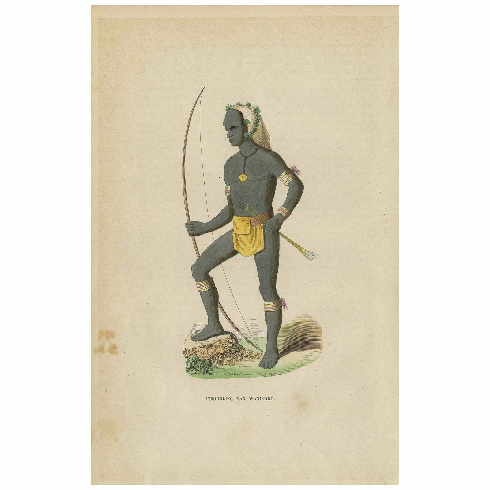 Antique Print Of An Inhabitant Of Vanikoro 'Santa Cruz' By H. Berghaus, 1855