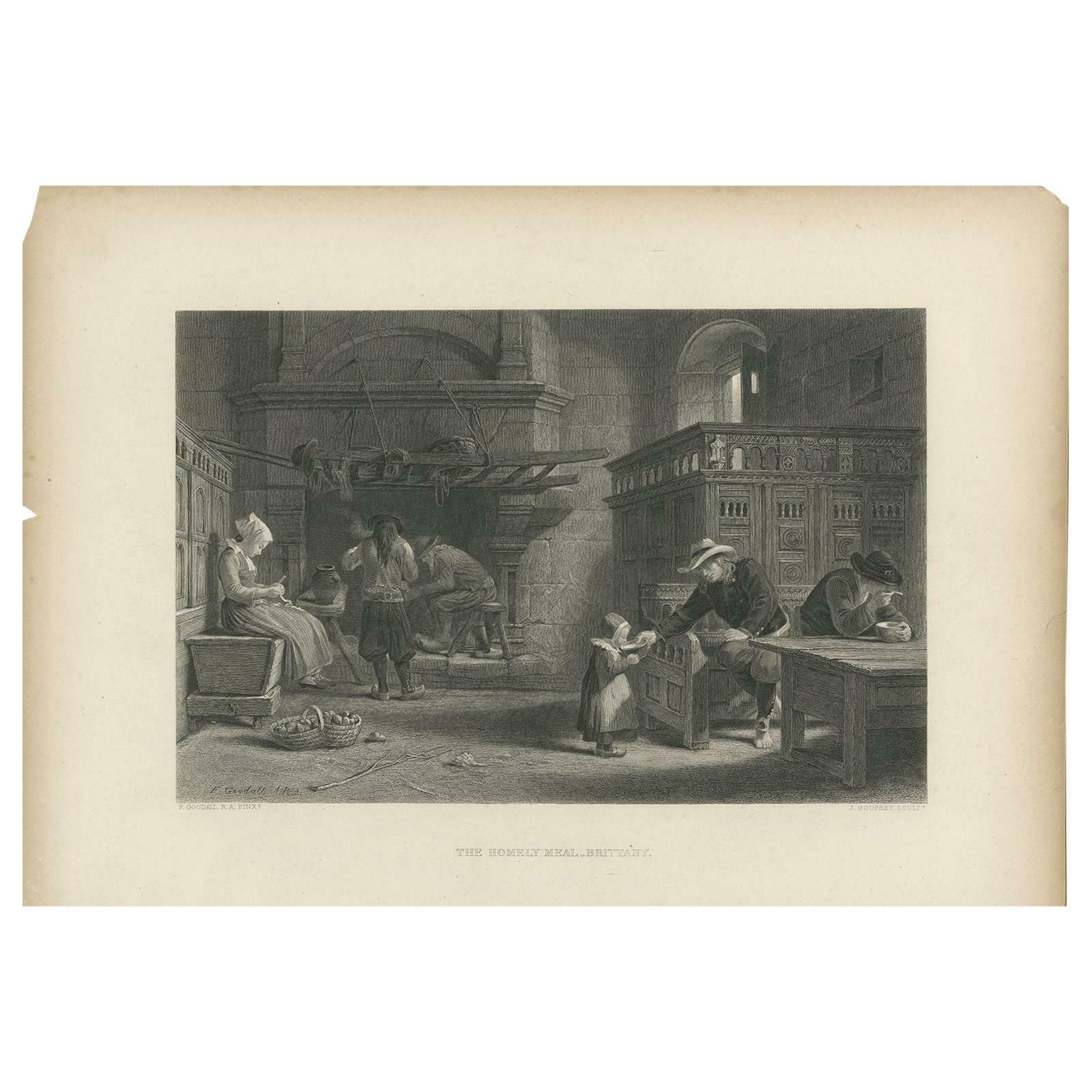 Antique Print Of A Family Having A Meal By Godfrey 'C.1880'