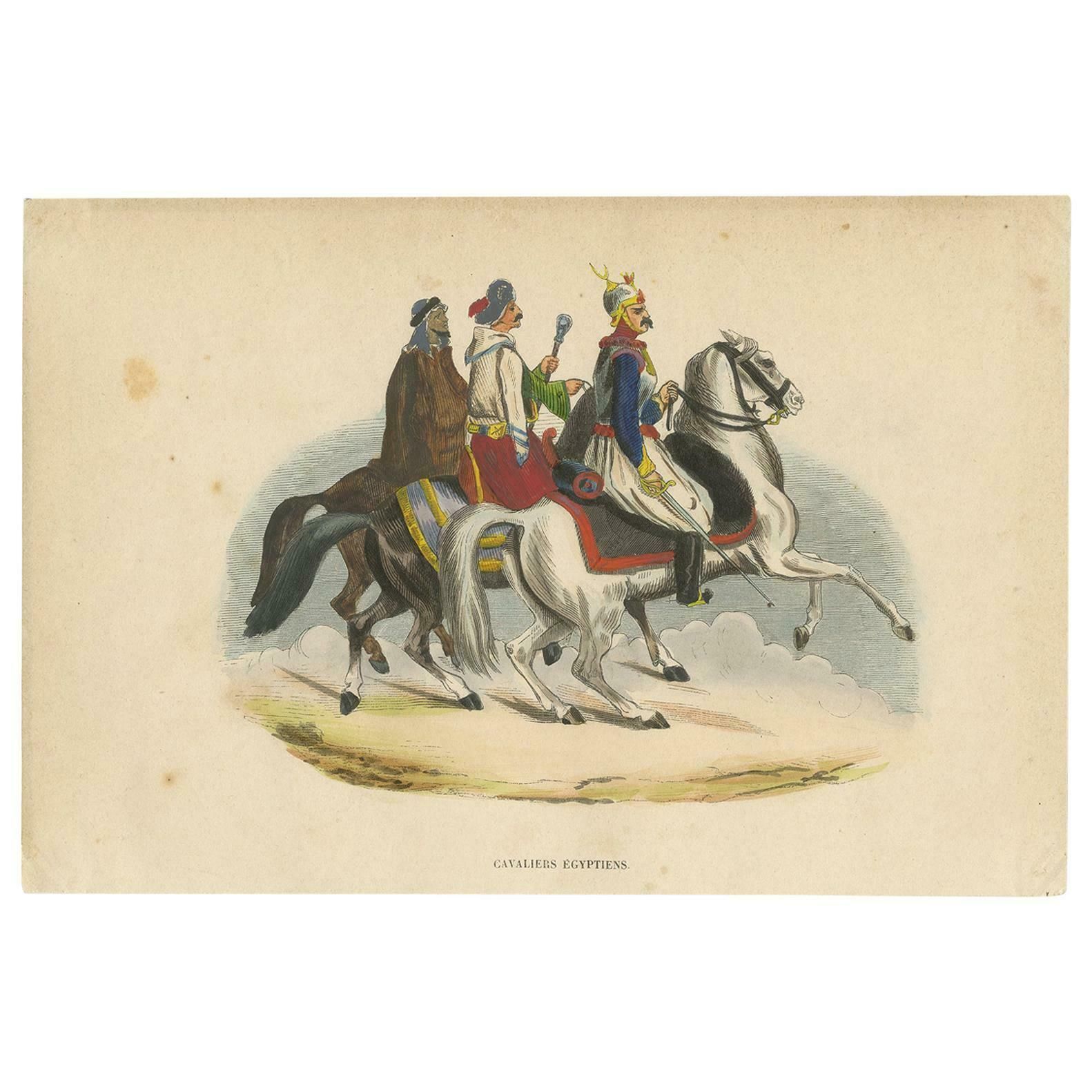 Antique Costume Print Of Egyptian Horsemen By Wahlen, 1843