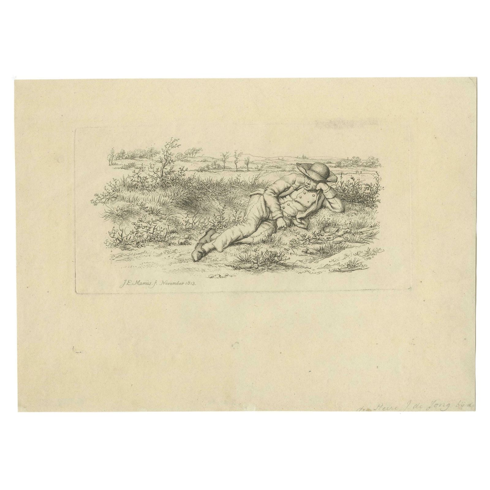 Antique Print Of A Man Lying On The Grass By Marcus 'C.1813'