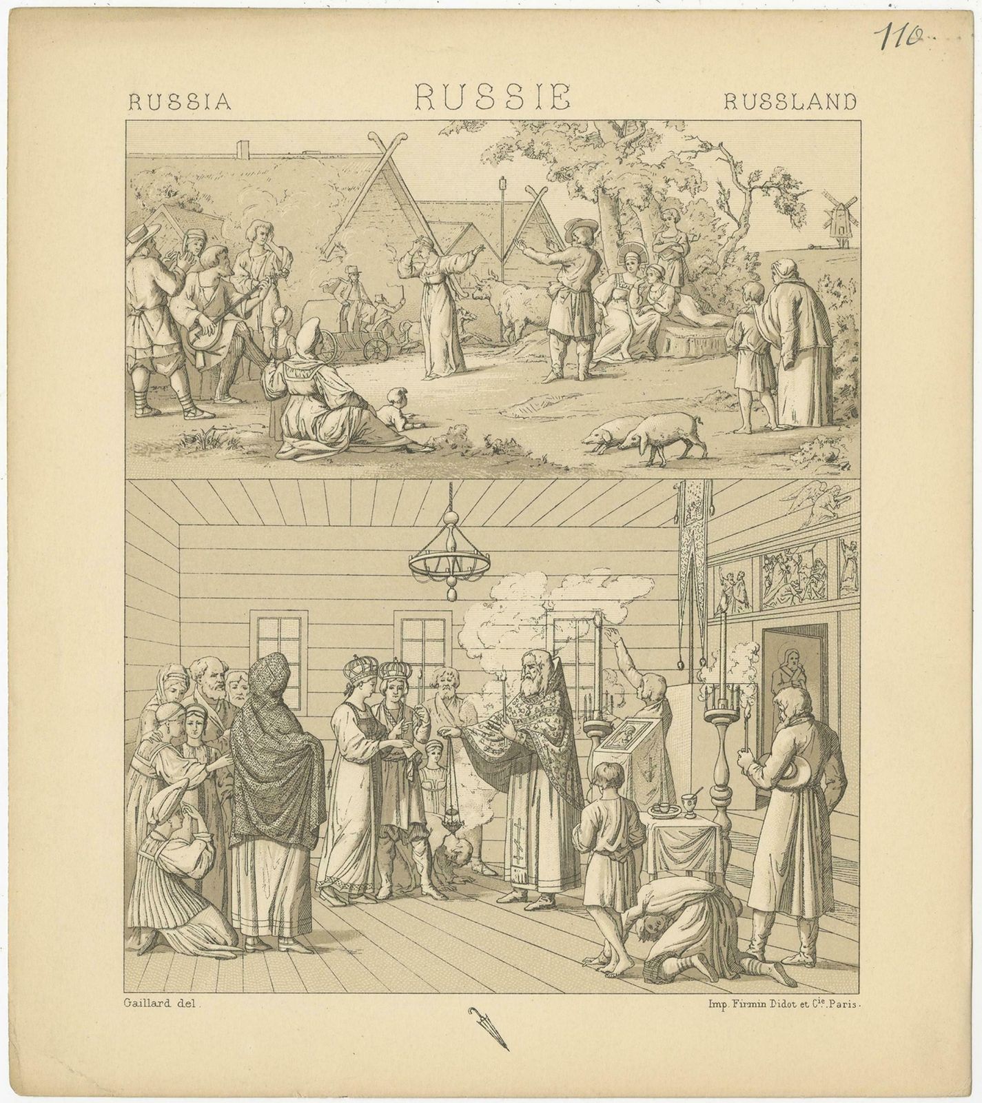 Pl. 110 Antique Print Of Russian Scenes Racinet, 'Circa 1880' photo furniture