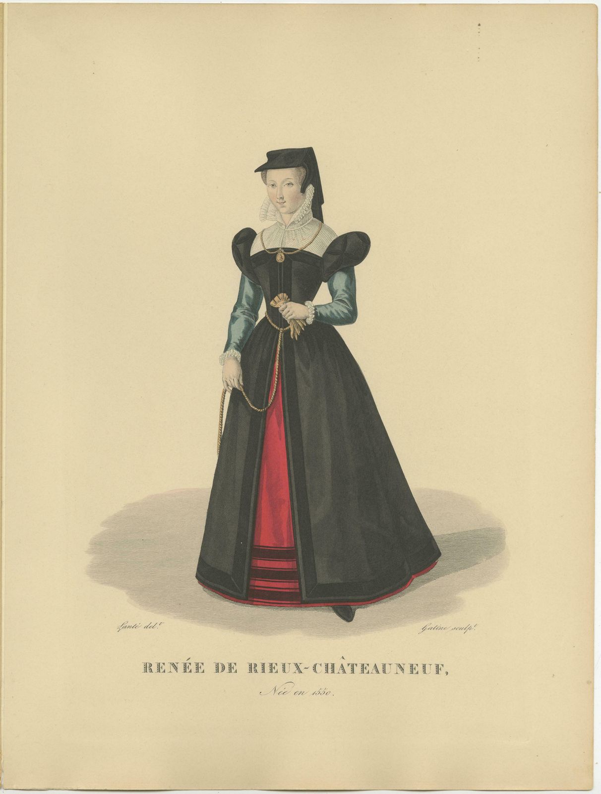 Hand Colored Engraving Of Renée De Rieux Or La Belle Châteauneuf, 1900 photo furniture